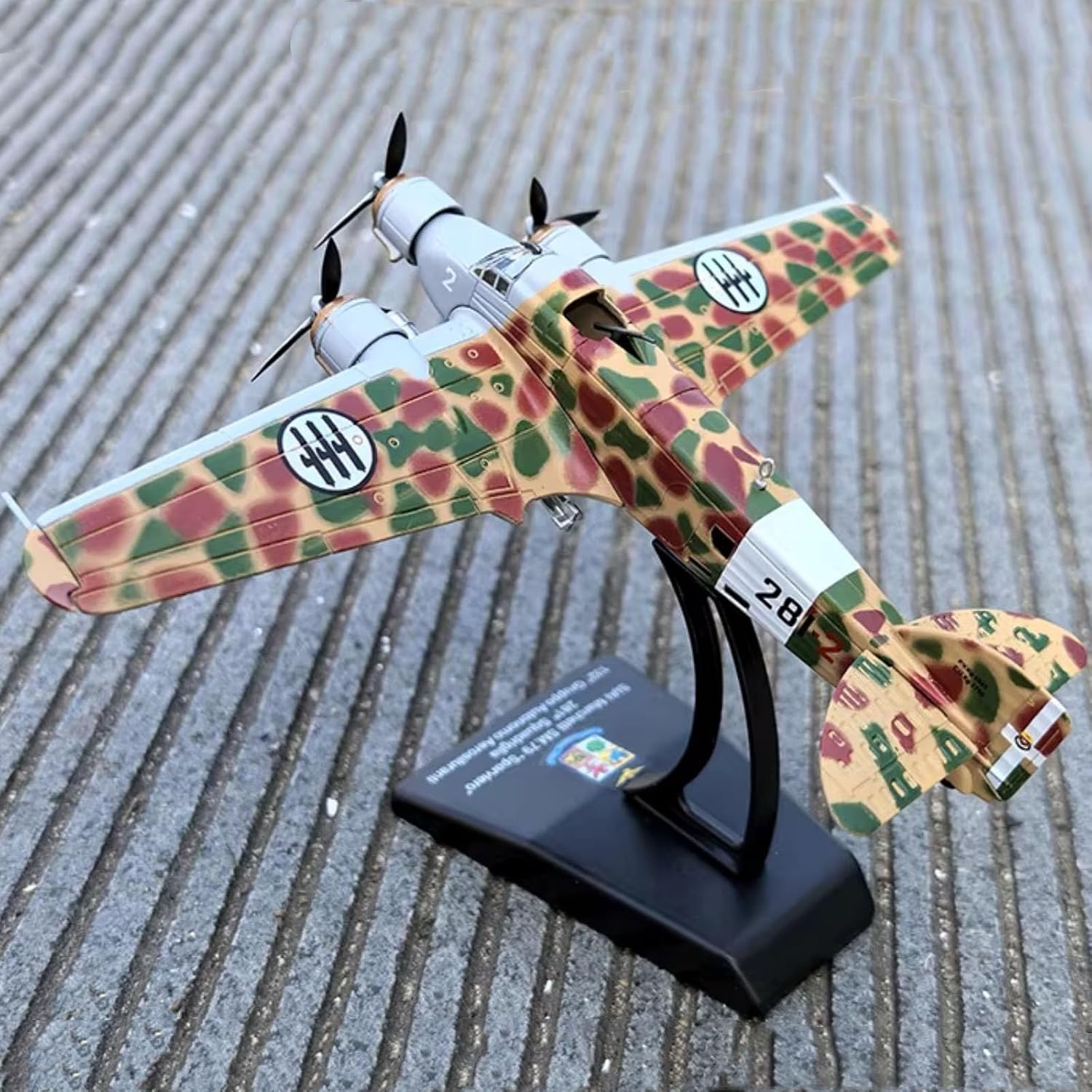 Alloy WWII Italy Savoia-Marchetti SM.79 Sparviero Bomber Model 1:144 Scale, Alloy Aircraft Toy for Collection Displaying