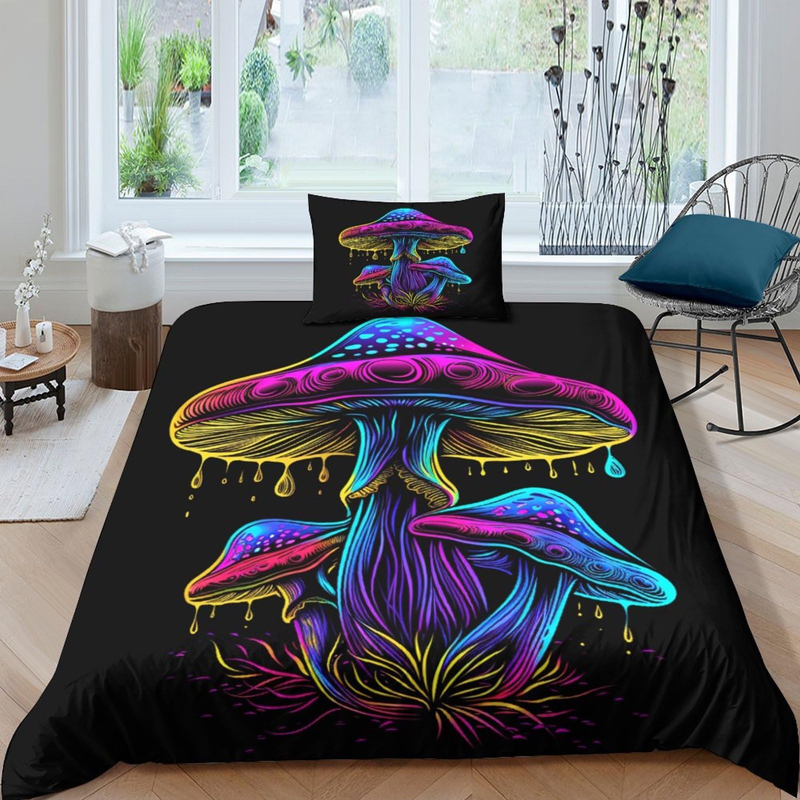 Housse de couette champignon 135x200 cm avec 2 taies d'oreiller