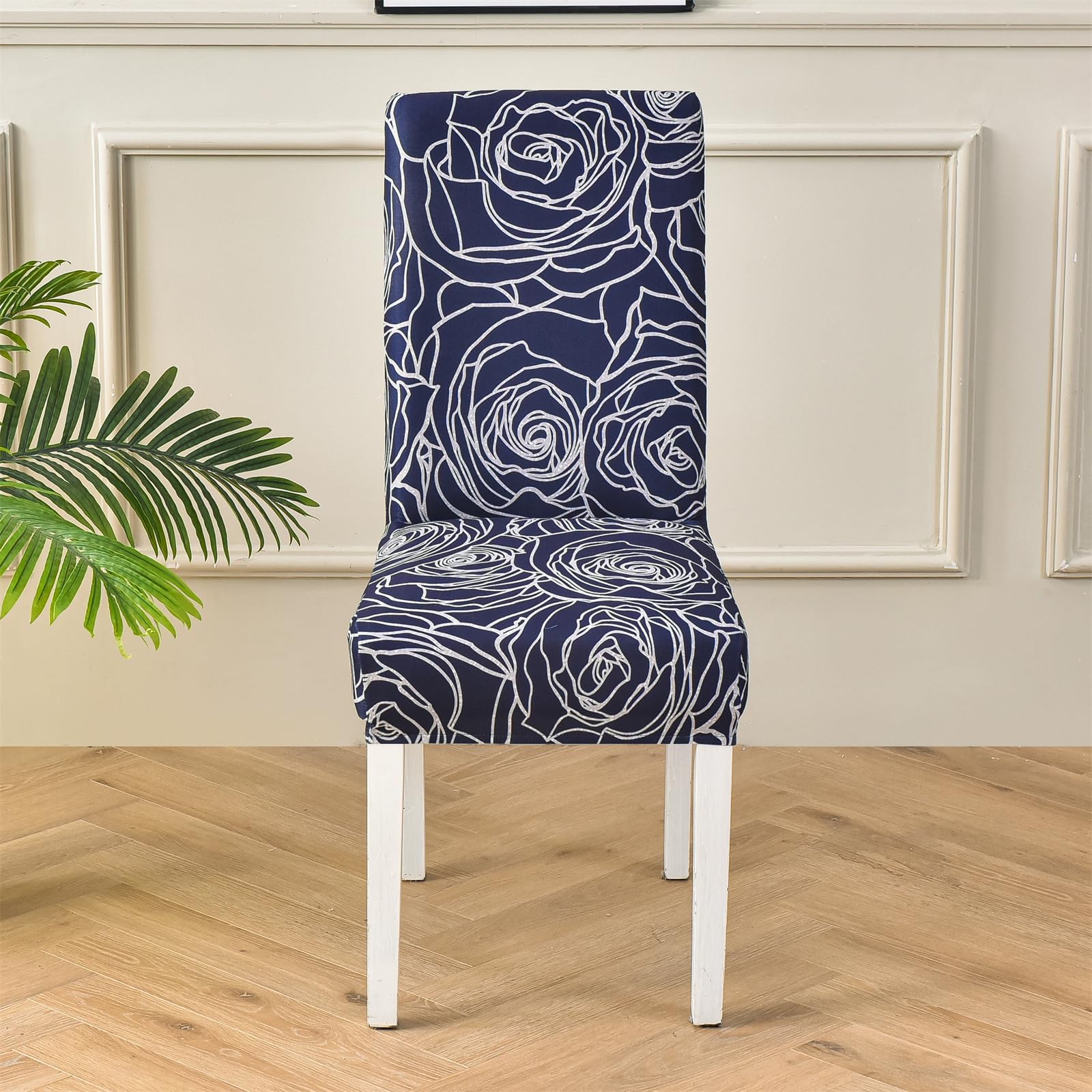 HZDHCLH Chair Covers Set of 4/6 Stretch Modern Chair Slipcovers for Dining Room Kitchen Wedding Party Washable Chair Protector(6pcs,Blue Rose) - Image 4