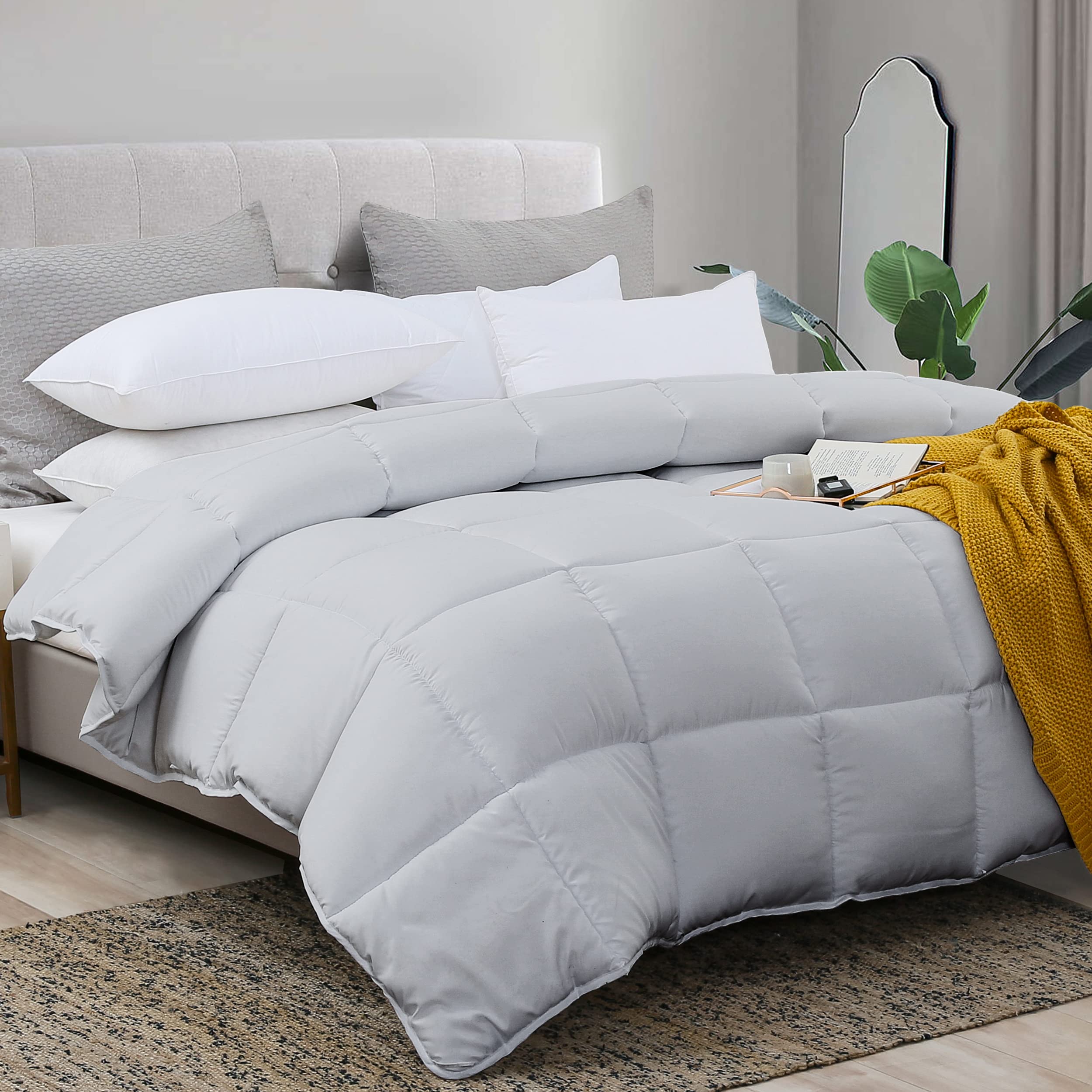 L LOVSOUL Down Alternative California King Comforter Duvet Insert,All Season Duvet Insert with Corner Tabs,Light Grey Comforter Cal King 108x98Inches