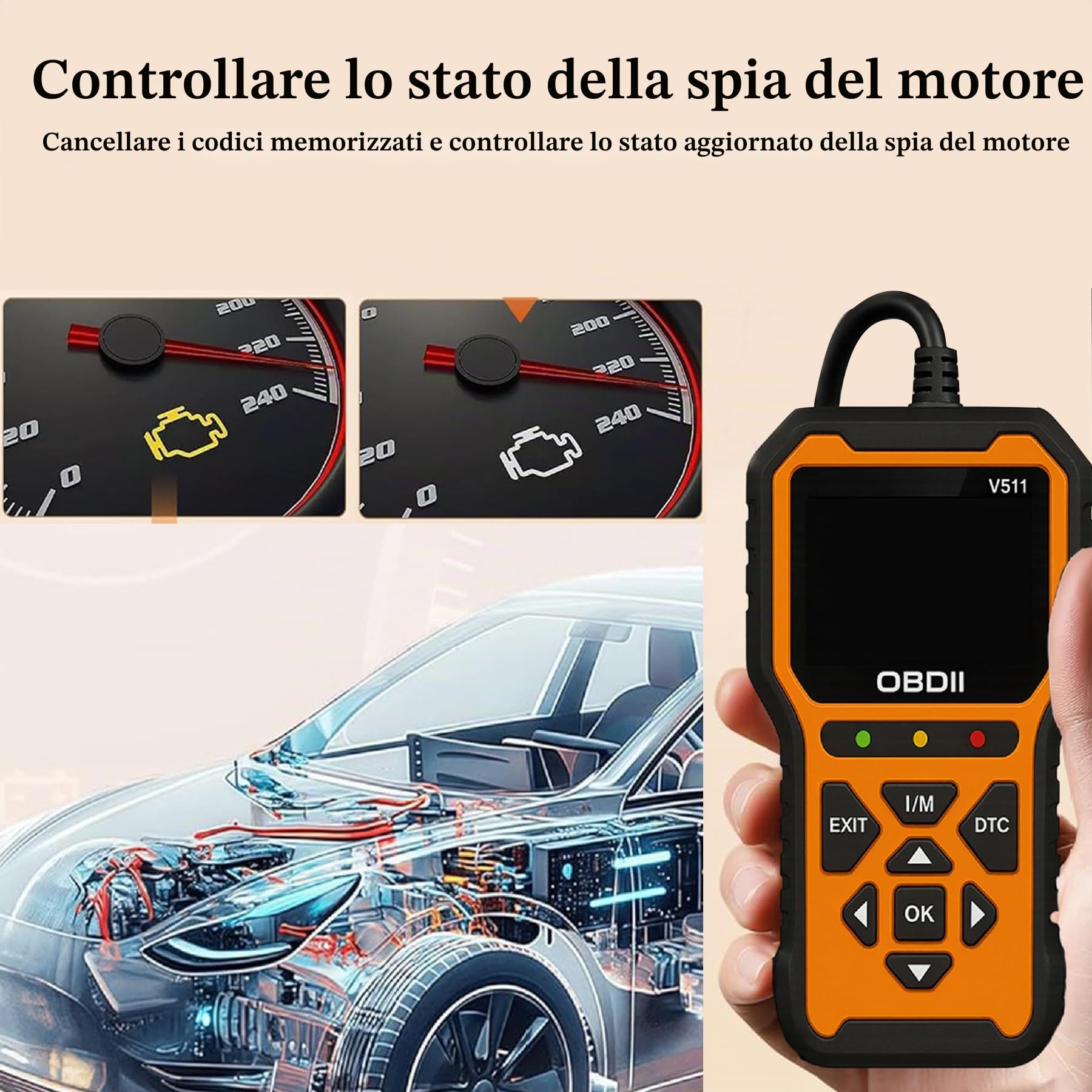 Diagnosi Auto OBD2 per Jeep Compass 2017 2018 2019 2020 2021 2022 2023 2024, Lettore di Codici Motore, Lettura e Cancellazione dei Codici di Errore, Supporto Multilingua, Uso Semplice
