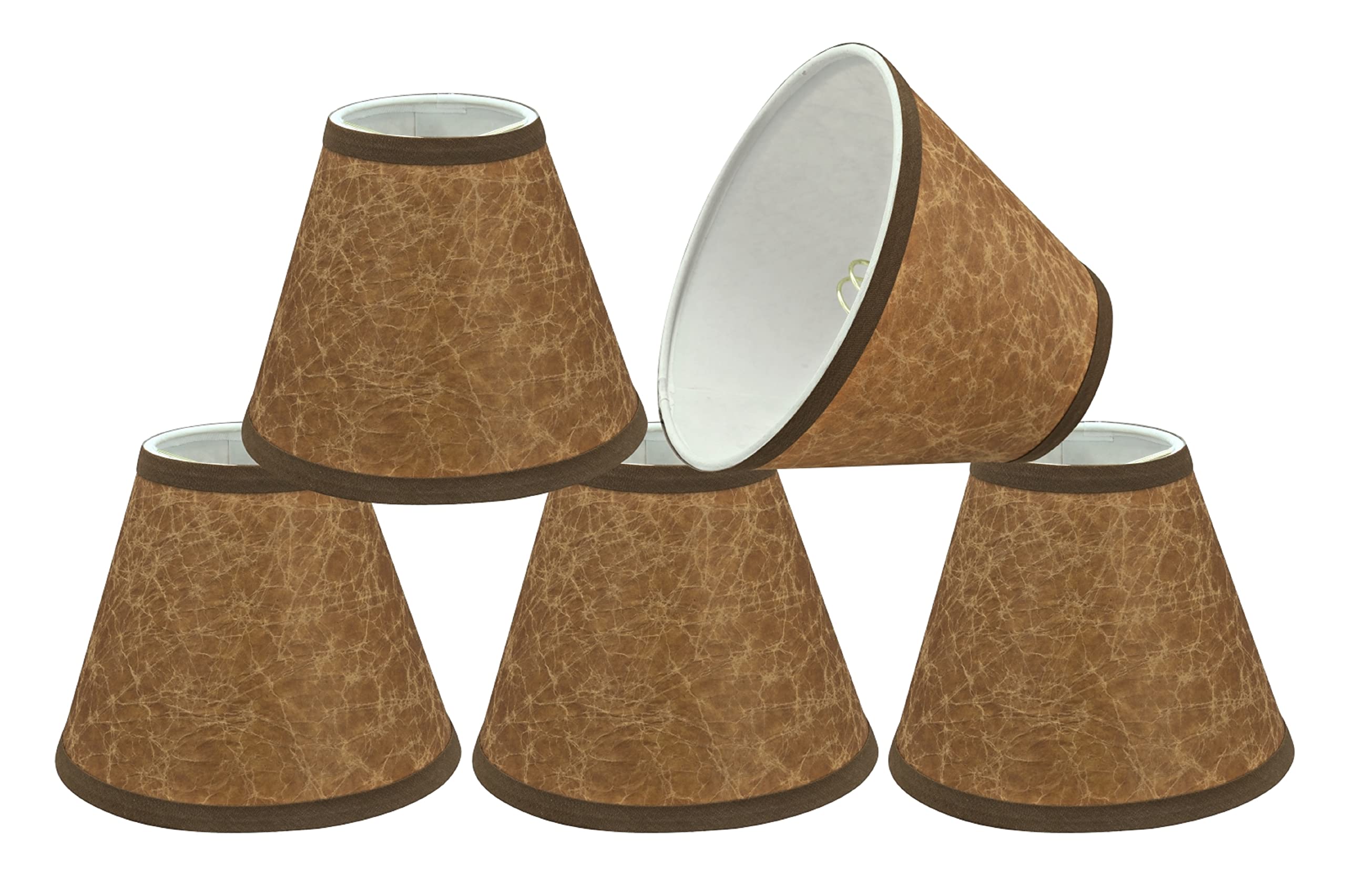 Aspen Creative 32117-5A Small Hardback Empire Shape Chandelier Clip-On Lamp Shade Set (5 Pack), Transitional Design in Dark Brown, 6" bottom width (3" x 6" x 5")
