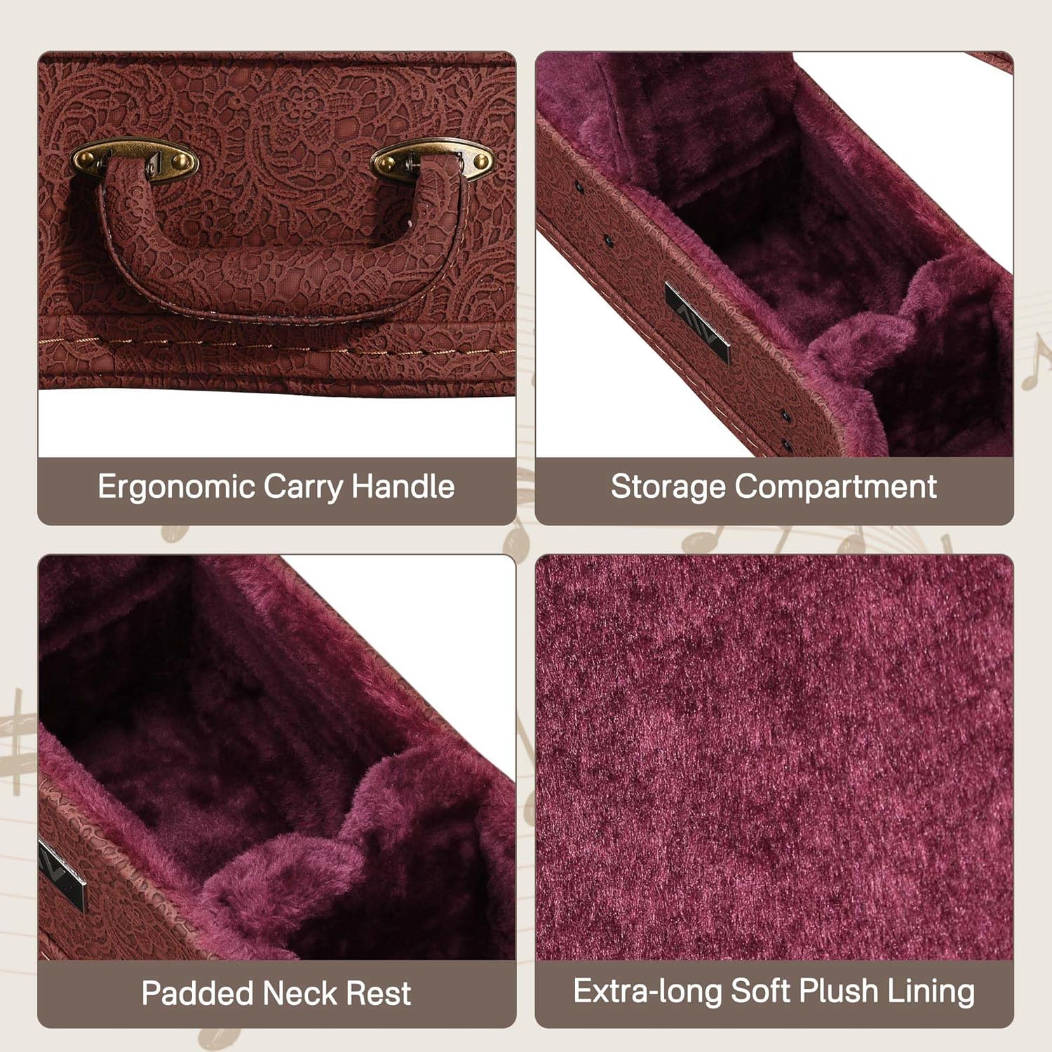 AW Acoustic Guitar Hard Case with Backpack Strap & Folding Stand Fits 40" 41" Classical Dreadnought Wooden Hard-shell Carrying Case for Travel, 2026 Exclusive Edition Rococo Burnt Sienna