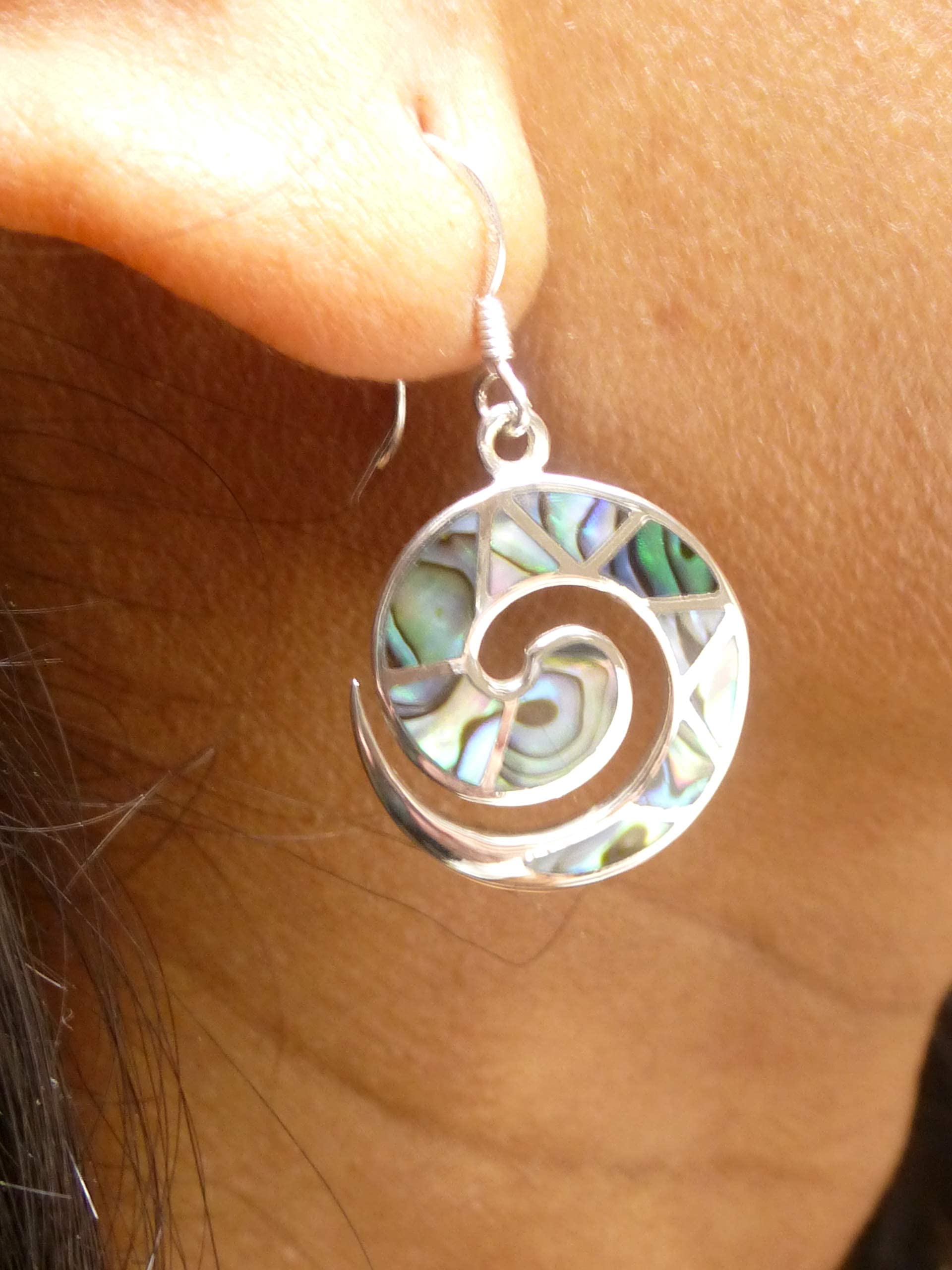 Orecchini a spirale con conchiglia di abalone, in argento Sterling 925, da donna, con confezione regalo