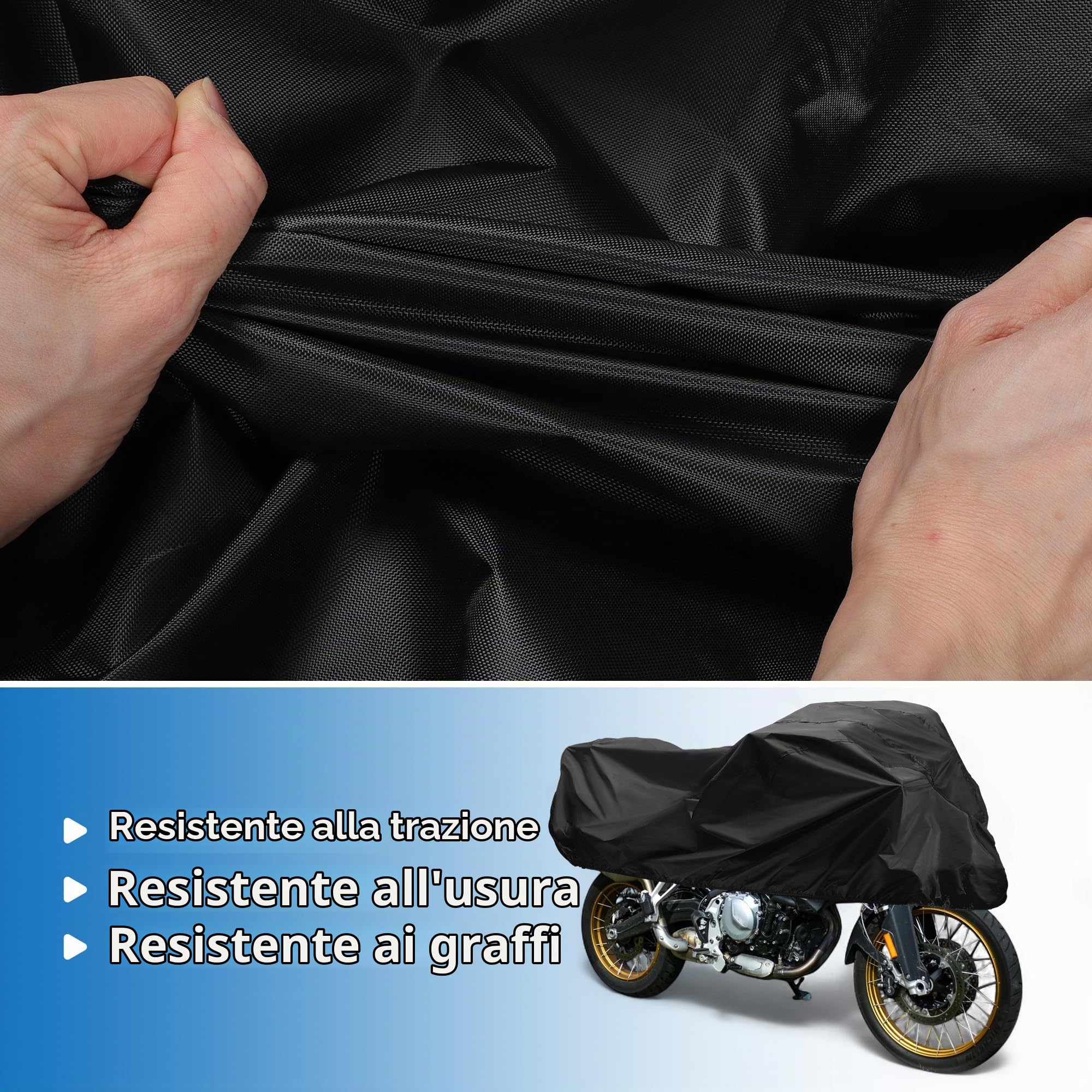 X AUTOHAUX Copertura per moto da esterni, impermeabile, mezza copertura 420D, in poliuretano, colore nero, protezione da sole e pioggia, adatta per 265 x 105 x 65 cm | Mezza copertura impermeabile per esterni, nera, protezione solare, copertura impermeabi