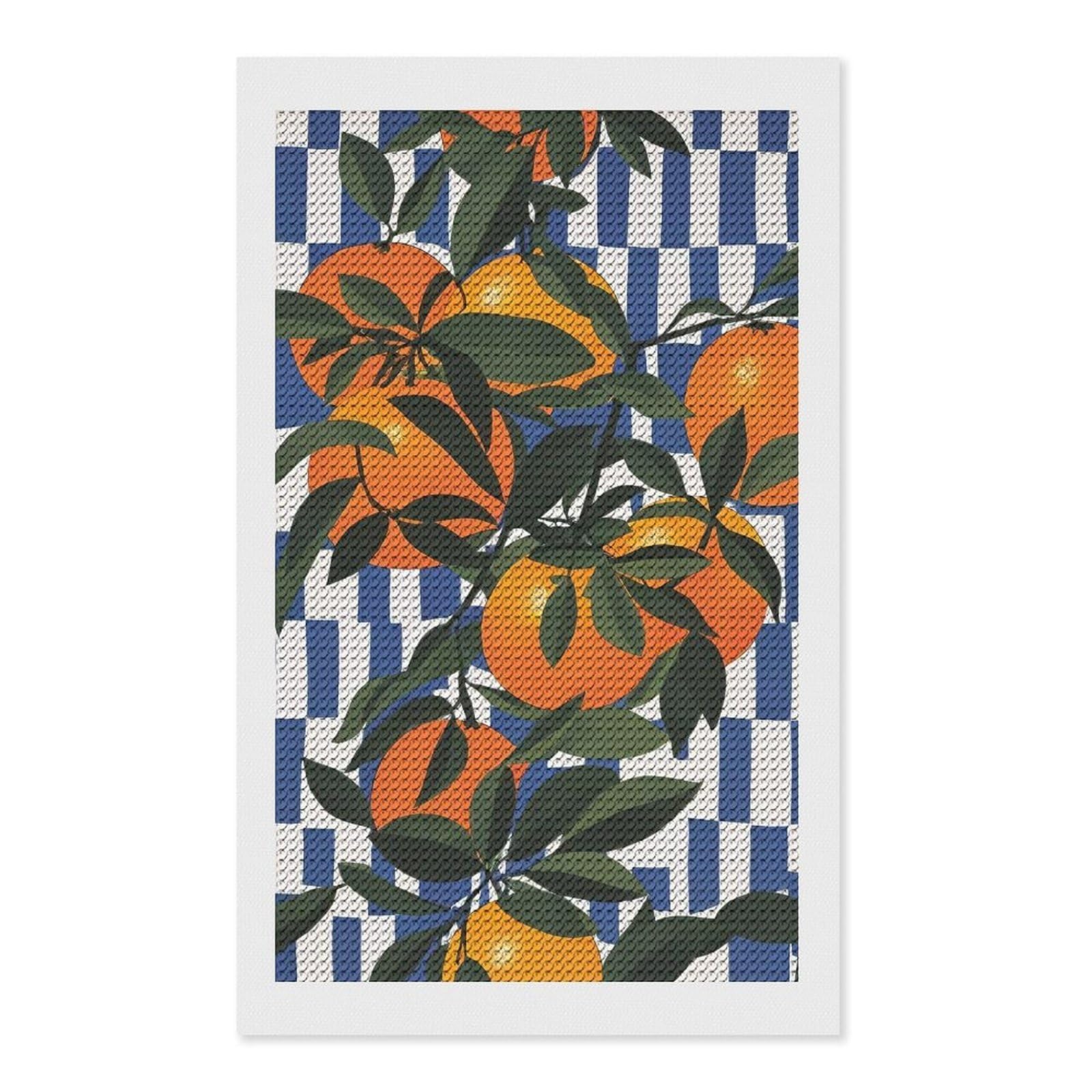 Junmoney Italian Watercolor Oranges Round Drill Diamond Painting 12"x20", Satisfying Creative Project, Complete Accessories, Printed Canvas