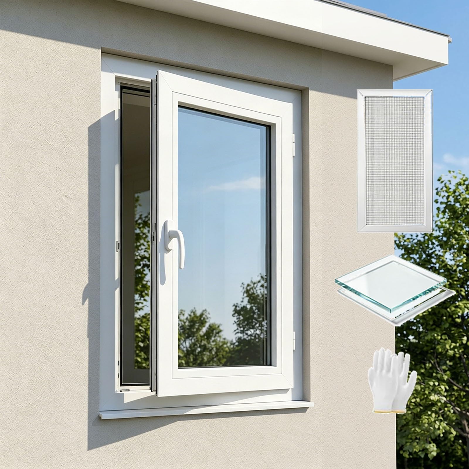 Ventana abatible para sótano, marco de acero de plástico blanco, ventana de vidrio templado, ventanas seguras, reemplazo de ventanas de baño (izquierda de ancho x alto, 40 x 21 pulgadas)