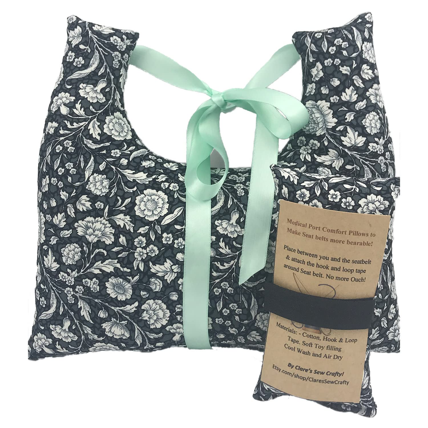 VARIOUS Patterns 10"x9" Underarm Single Mastectomy Lumpectomy Augmentation Gift Set +6" Seatbelt Pad, Breast Cushion Pillow SLNB Top Surgery (BLACK FLORAL)