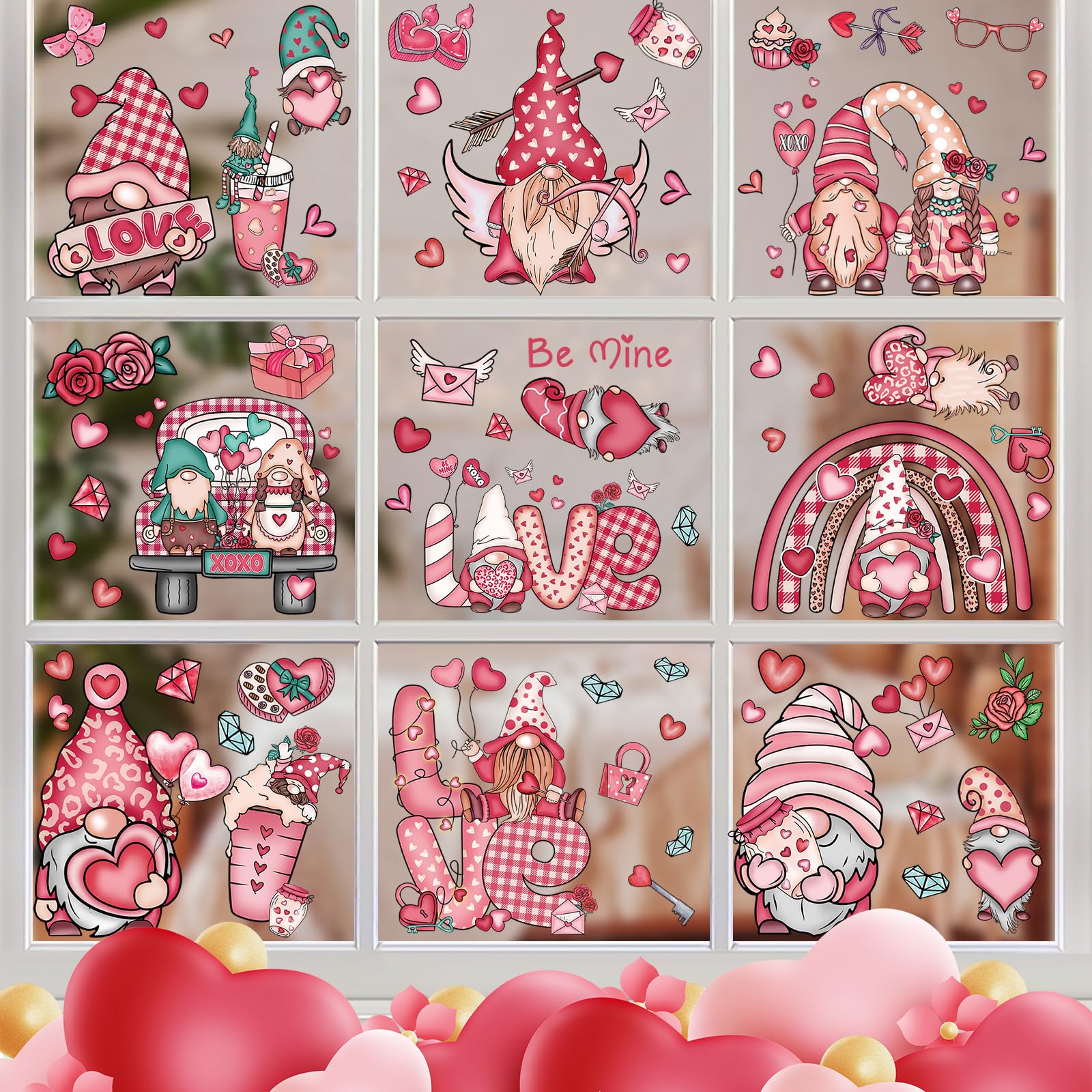 Stickers pour fenêtre en verre amovibles sans trace rose Saint-Valentin