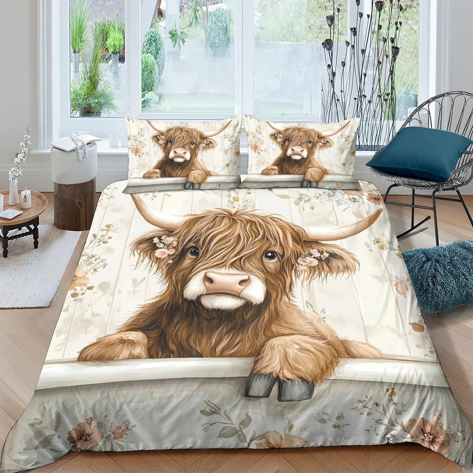 Ctjqhvkz Style-4 3D Printed Highland Cow Fitted Sheet Microfiber Soft Breathable Cartoon Animal Bed Cover For Bedroom Dorm Mattress Decor Single（135X200cm）