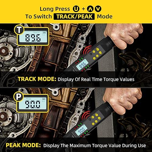 Miniatura 5 de Llave dinamométrica digital de 12 pulgada, 12.5-250.8 pies17-340 Nm, precisión de 2% con valor preestablecido, almacenamiento de datos, timbre y
