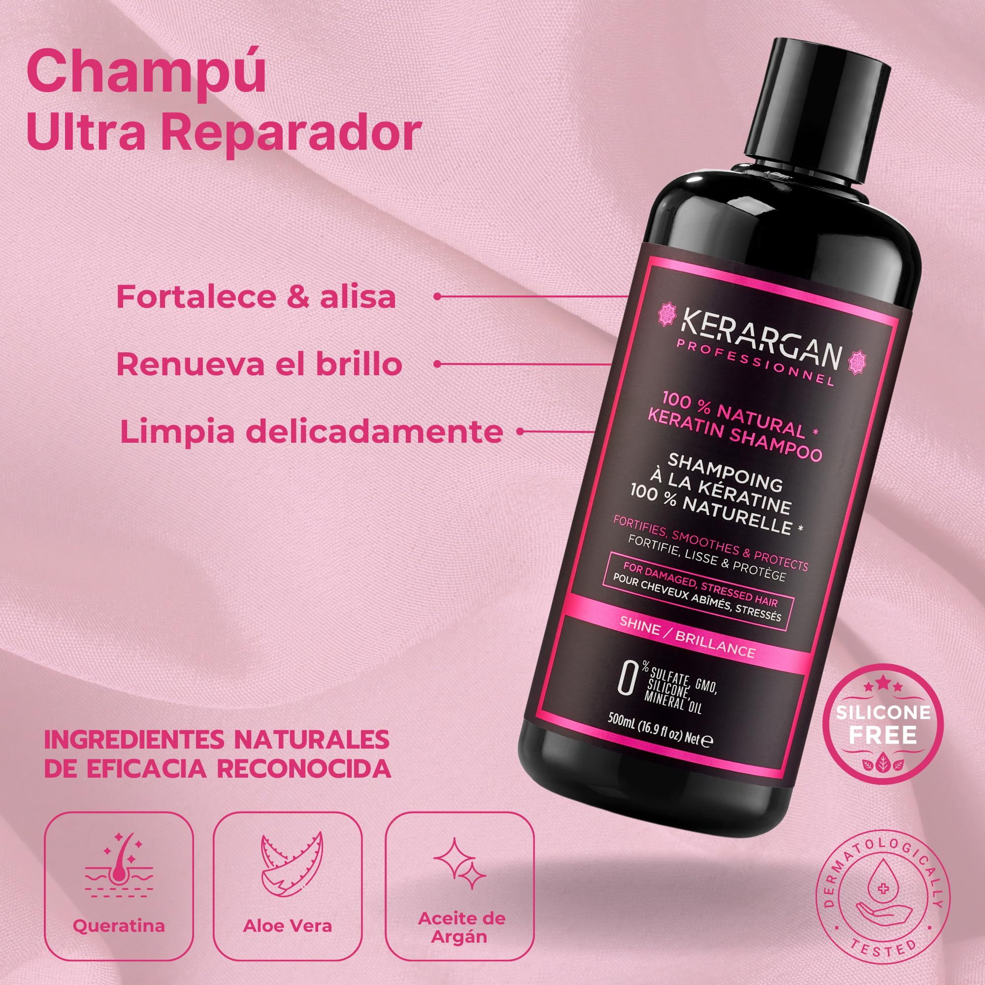 KERARGAN - Dúo de Keratina: Champú y Cuidado sin Aclarado - 500ml+350ml