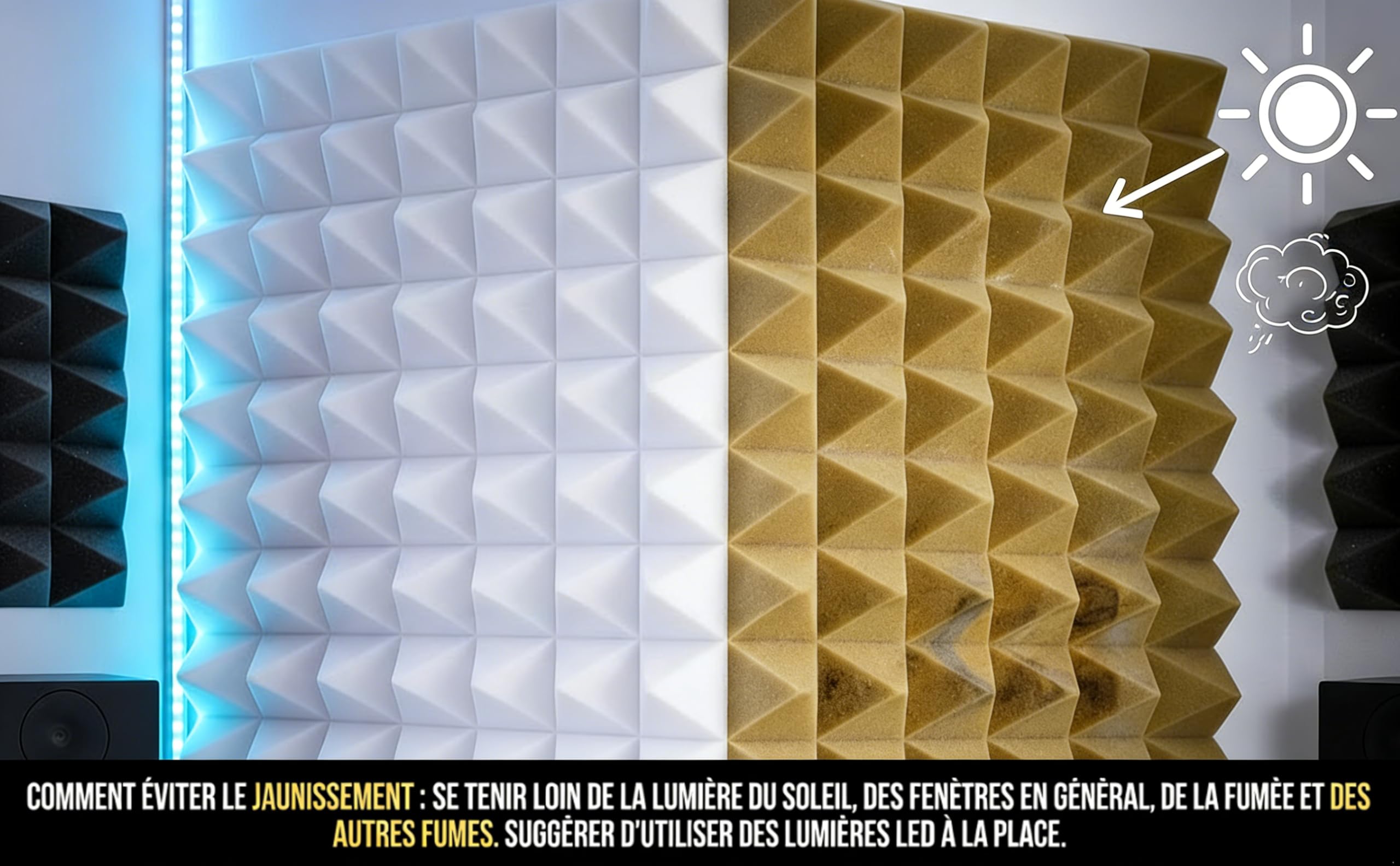 Arrowzoom 24 Panneaux Acoustiques 25x25x5cm Mousse Absorbante Blanc Perle | Mousse acoustique haute densité pour réduction de l’écho en studio, gaming, podcast et bureau à domicile