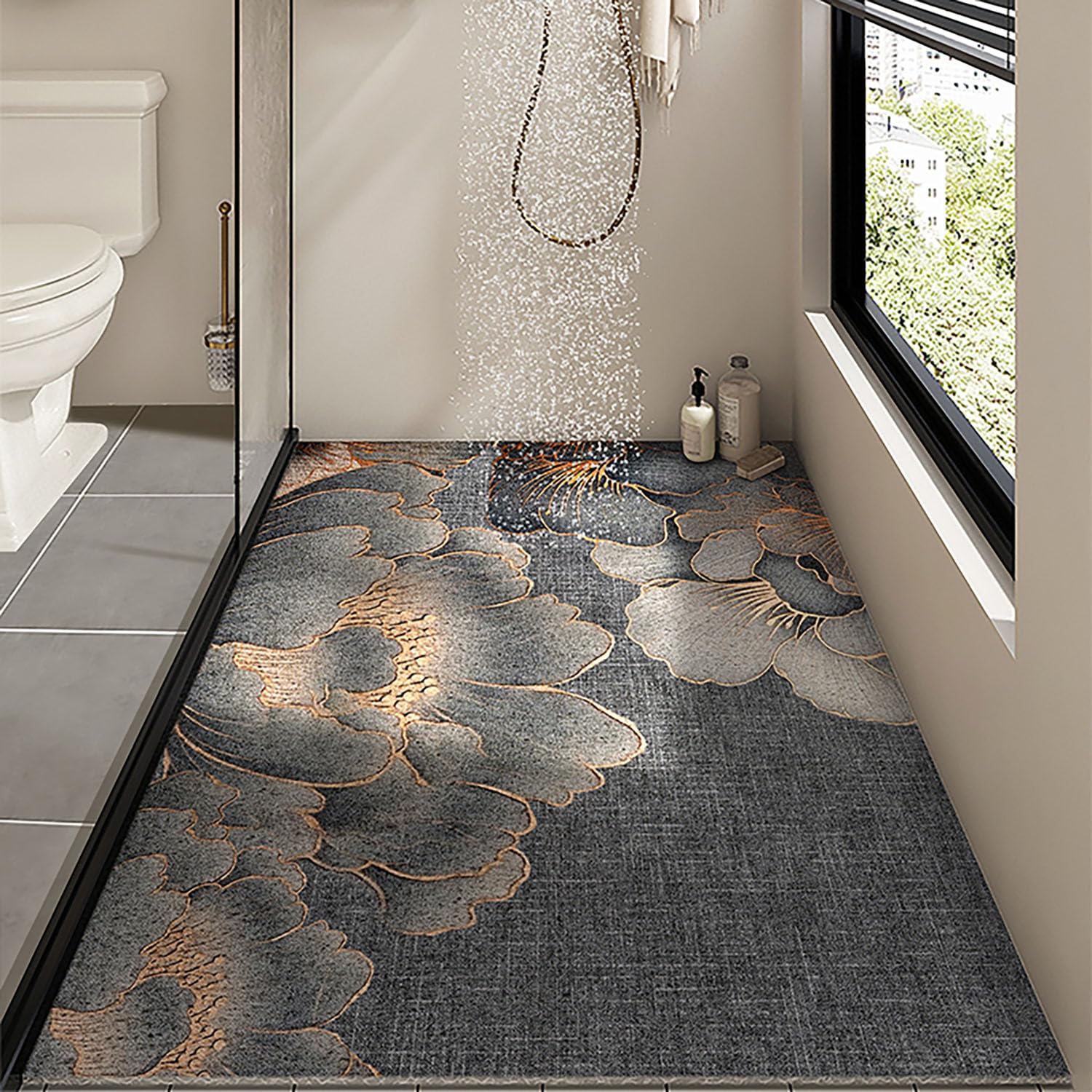 Alfombra Bañera Antideslizante 80x120cm,Alfombrilla Ducha de Loofah,Alfombrilla Bañera con Orificios de Drenaje,Alfombra Ducha Sin Ventosas,Estilo del Estampado Floral B