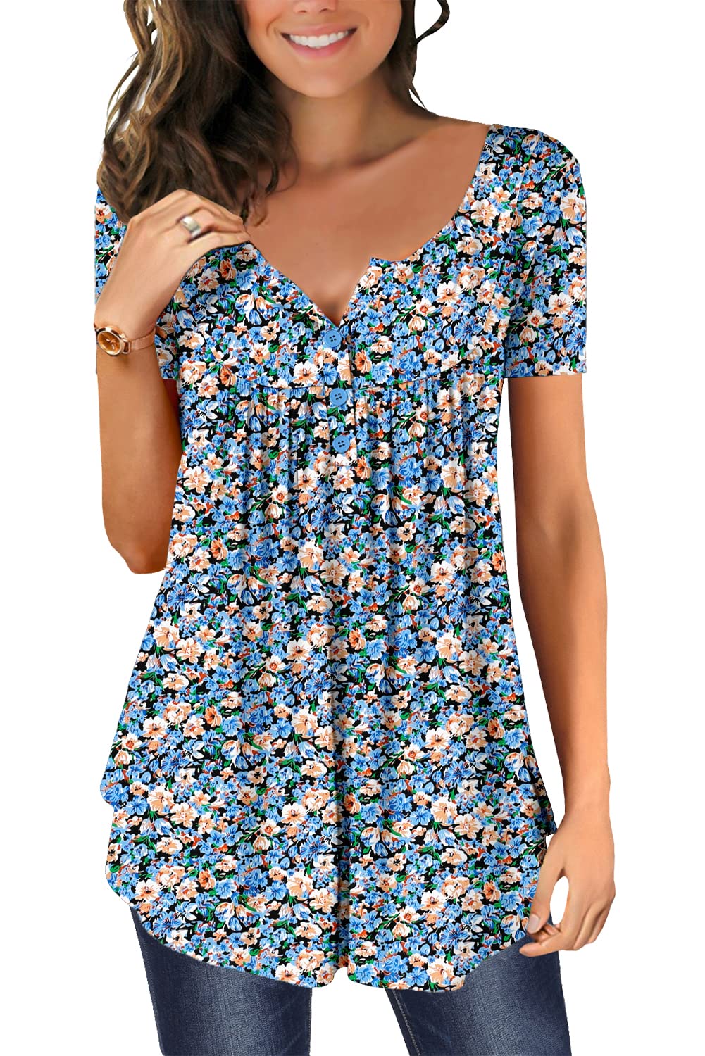 MagrittaWomen Summer Shirt V Neck Short Sleeve Tunic Tops Casual T Shirt Blouse…