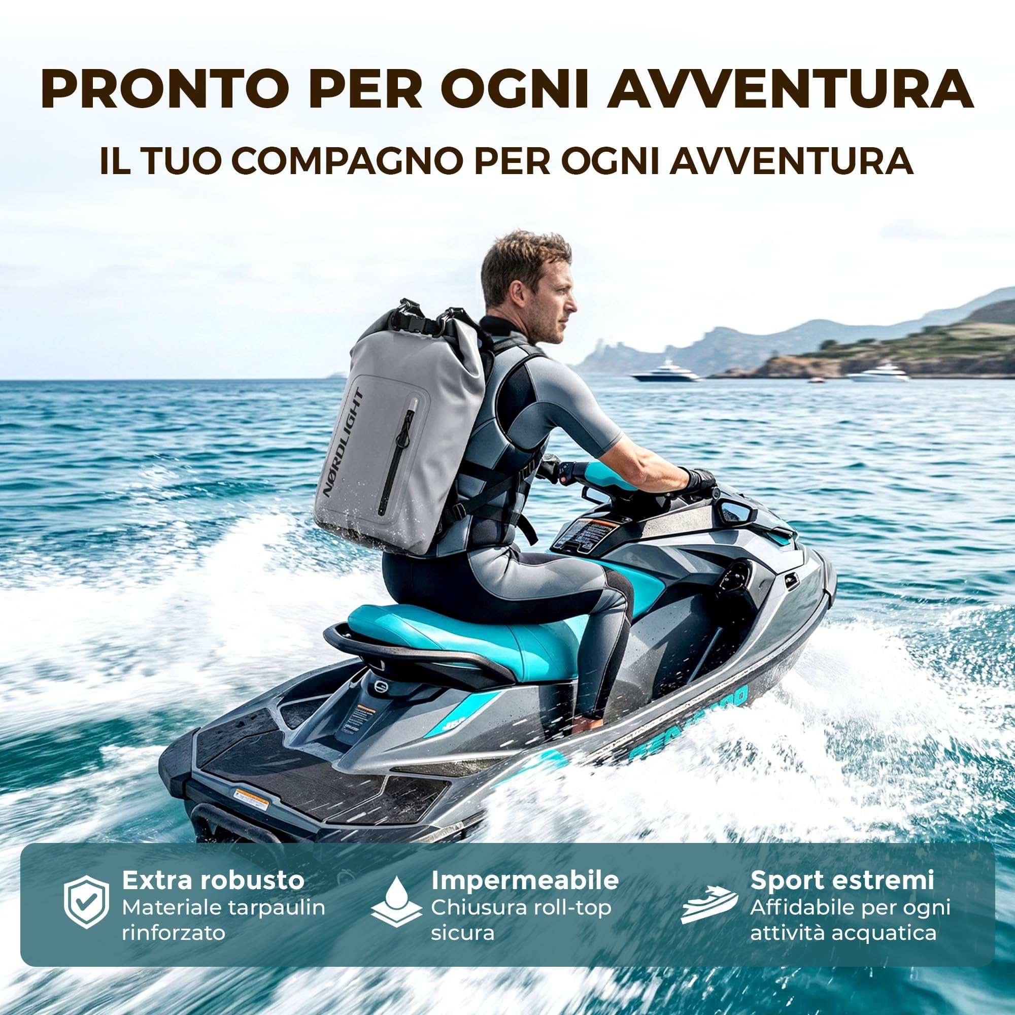 Nordlight Dry Bag Sacca Impermeabile + Custodia per Cellulare + Chiusura Arrotolabile, Tracolla | Zaino Impermeabile Sacca Stagna Borsa | Spiaggia, Canoa, SUP, Immersioni - Verde Oliva, 10 Litri