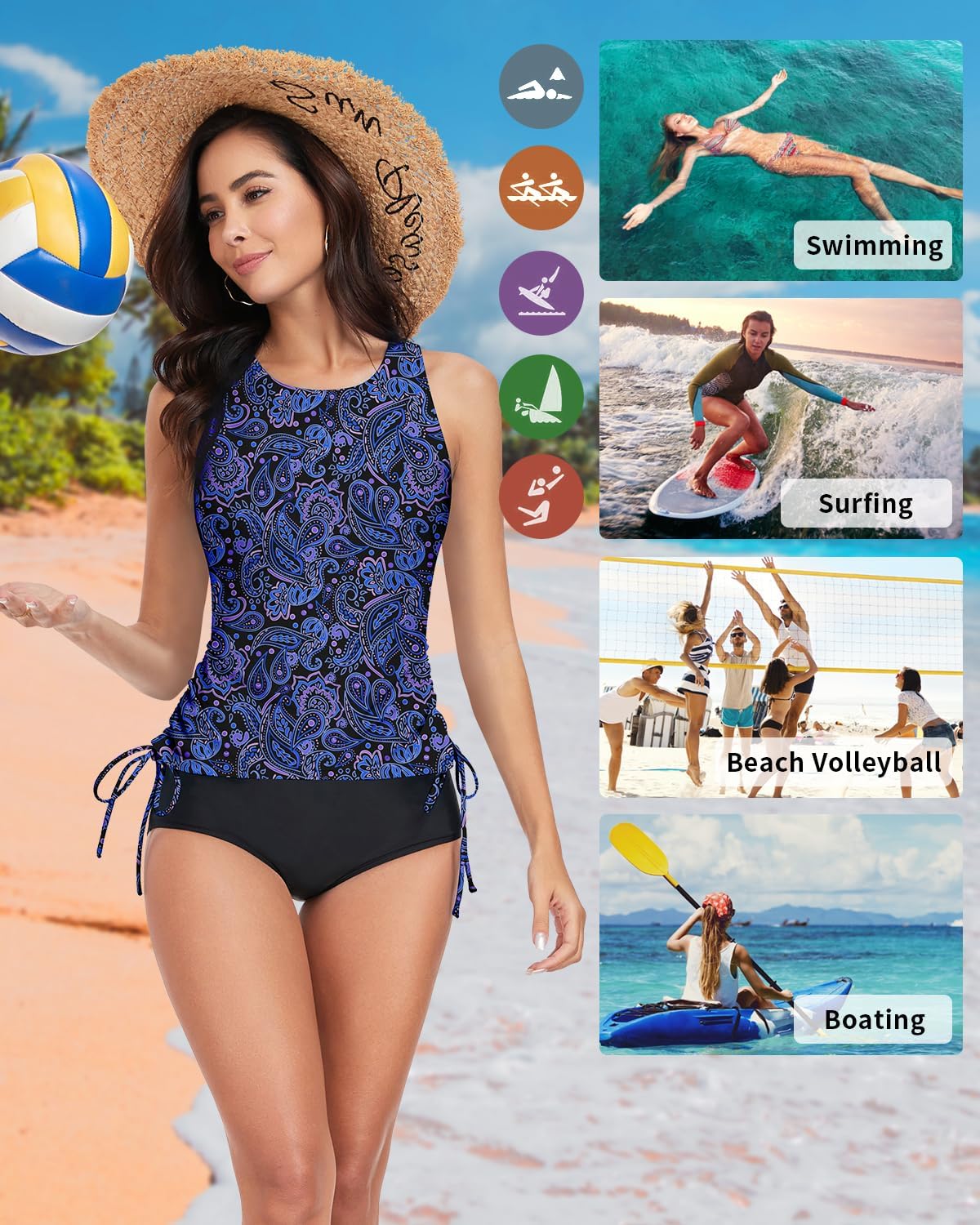 WOWENY High Neck Tankini Tops Only bathing suit tops for women Tummy Control swim tops UPF 50+ Swimsuit Top No Bottom - Image 6