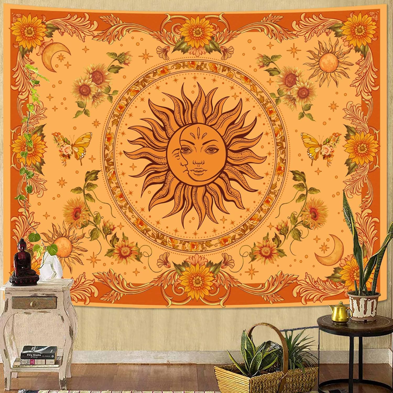 Spenlife Boho Sun and Sunflower Tapestry Bohemian Tapestry for Bedroom Vibrant Tapestries Wall Hanging Bedroom Living Room Wall Art and Home Decor 70x90