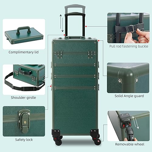 Miniatura 5 de Estuche de tren de maquillaje, estuche de maquillaje rodante con tapa, estuche de cosmetología 5 en 1 sobre ruedas, regalo de Navidad, organizador