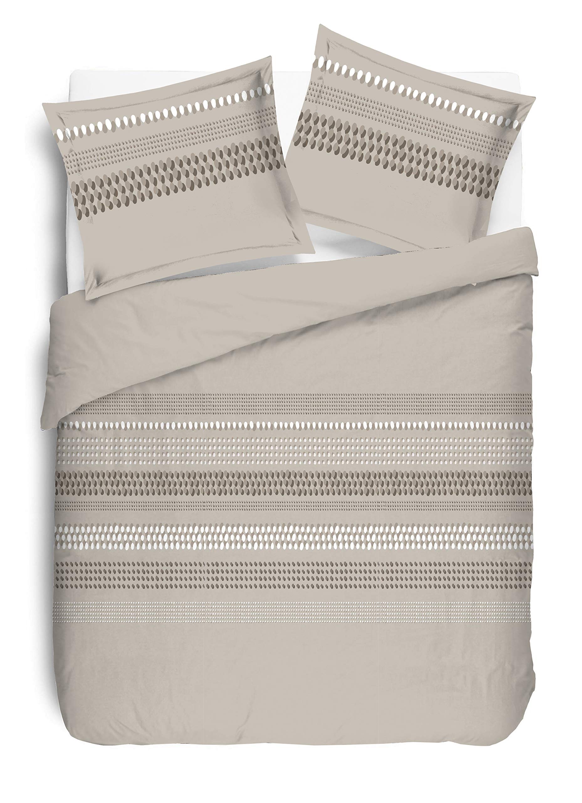 Vision Juego de Cama 100% Algodón – Anthony Beige – Cama Doble (200 x 200 cm) – Funda Nórdica y 2 Fundas de Almohada (65 x 65 cm) – 57 Hilos, Suave y Confortable - Certificado Oeko-Tex