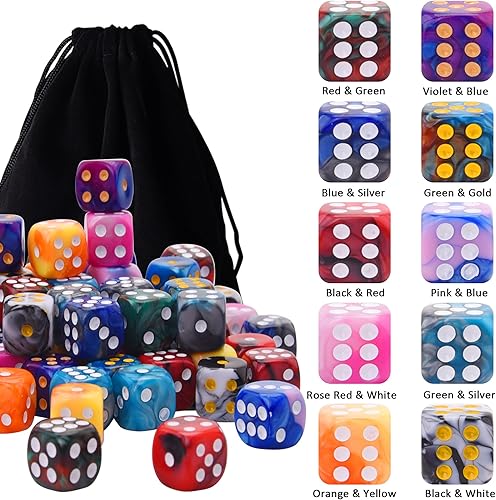 Miniatura 3 de AUSTOR 100 dados de 0.472 pulgadas (0.472 in), 6 caras, dados de esquina redonda de dos tonos, dados pequeños para Tenzi, Farkle, Yahtzee, Bunco o