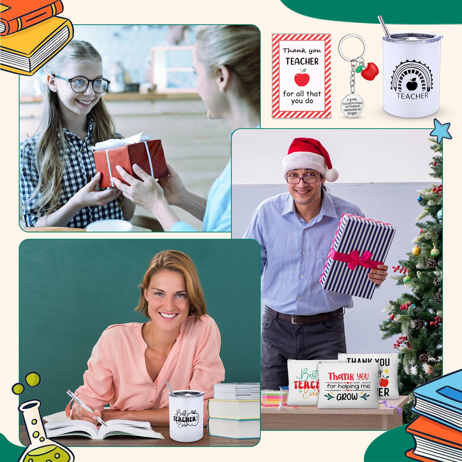 Patelai Juego de 30 piezas de regalo de agradecimiento para profesores, vasos con tapas, pajitas, pinceles, llaveros, bolsa con cremallera, bolígrafo, blocs de notas de agradecimiento para el regreso