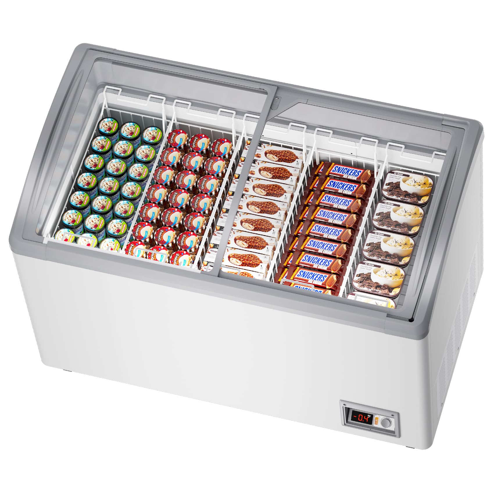 12.7 Cu.Ft Commercial Ice Cream Freezer Display Case Chest Freezer Restaurant Gelato Dipping Cabinet with 5 Large Displayed Baskets, 2 Sliding Glass Doors, Rolling Wheels and Lockable Breaks