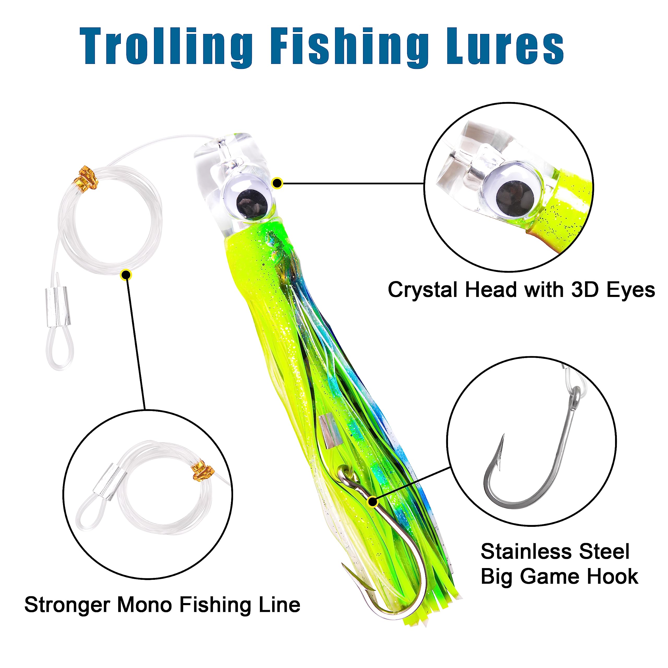 Leurres de pêche à la traîne en eau salée, 22,4 cm, leurres de pêche à la traîne en mer profonde pour Marlin, Thon, Mahi Wahoo (1 pièce, jaune orang)