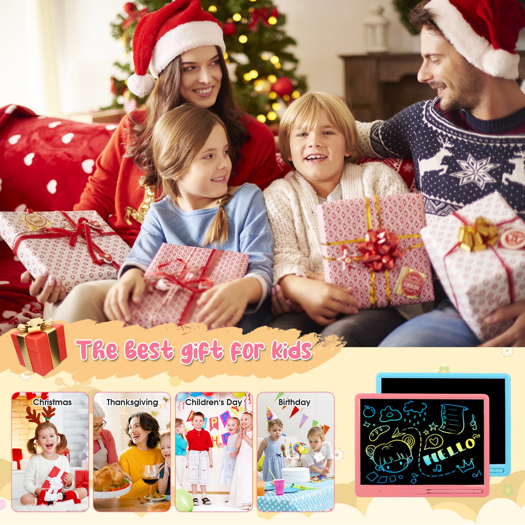 Tableta de escritura LCD para niños, tablero de dibujo colorido de 15 pulgadas, almohadilla de dibujo educativo de aprendizaje para niños, regalo de cumpleaños de Navidad para niñas de 3, 4, 5, 6, 7, 7