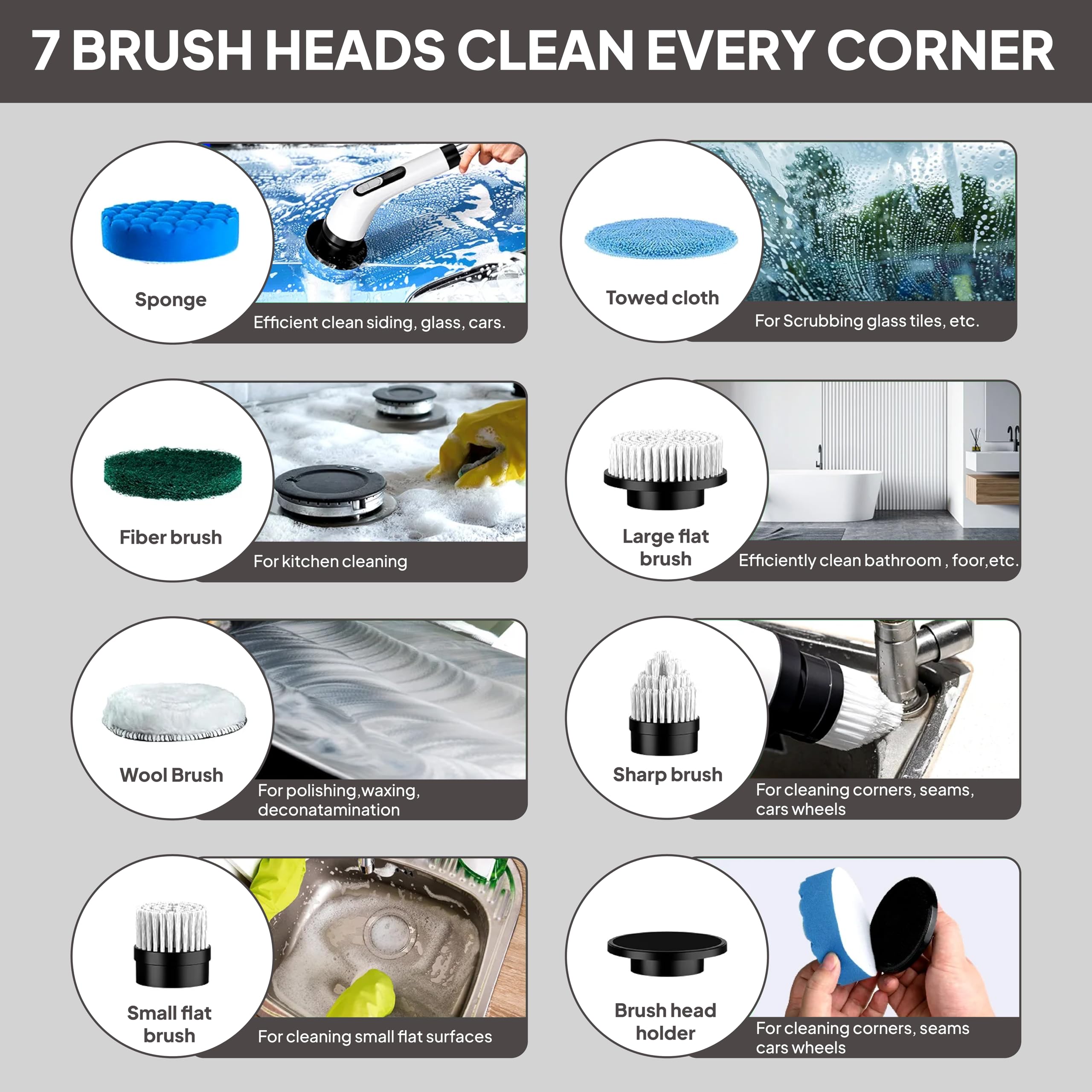 Cello Telescopic Electric Spin Scrubber Pastel Green | Rechargeable Cordless Cleaner with 7 Interchangeable Brush Heads, Dual Speed & Adjustable Handle, 90-Min Long Use for Bathroom, Kitchen Cleaning 1