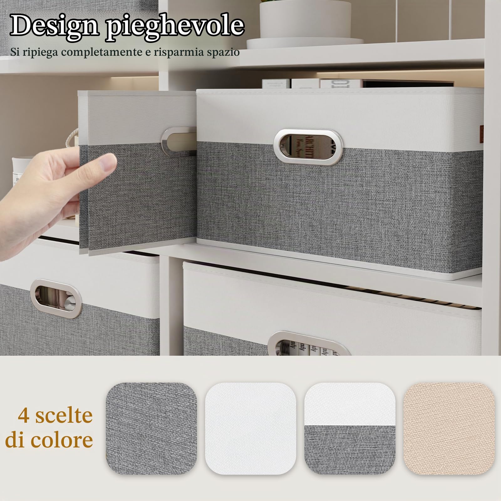 Yawinhe Set di 3 Scatole Portaoggetti Pieghevoli,38x25x21cm,Grigio/Bianco | Cestini in Tessuto;Lavabile Wardrobe Organizer;Scatola Armadio per Conservare Vestiti;Cesto con Maniglie