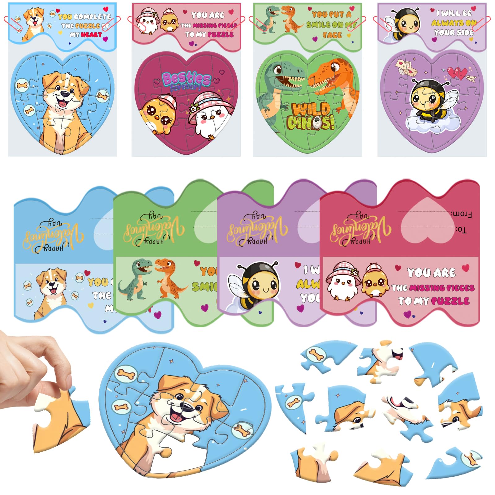 28 Pack Valentines Day Cards for Kids Classroom, Heart Jigsaw Puzzle Set Toddler Valentine' s Day Cards - Gifts School Exchange Prizes Party Favor Supplies Toys for Boys Girls Ages 3-12