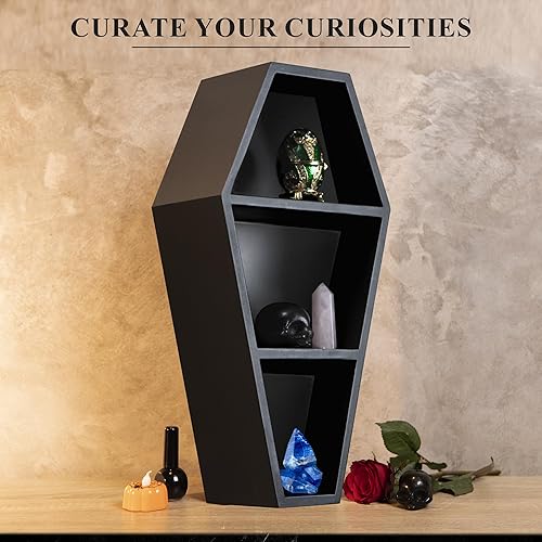 Miniatura 5 de MANNY'S MYSTERIOUS ODDITIES Estante gótico de ataúd, incluye caja de regalo de ataúd y accesorios espeluznantes, decoración de casa de Halloween