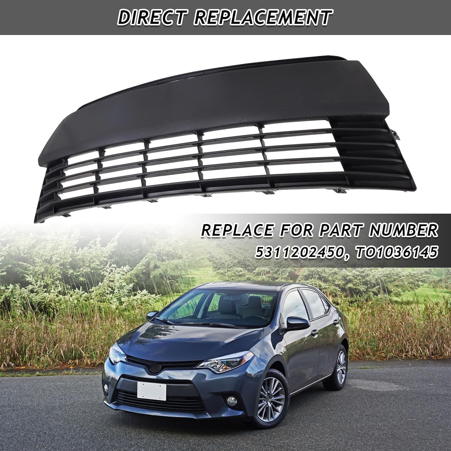 Bewild Front Lower Grille Grill Fit For 2014 2015 2016 Toyota Corolla LE CE Black Front Radiator Grille Replacement For 5311202450, TO1036145