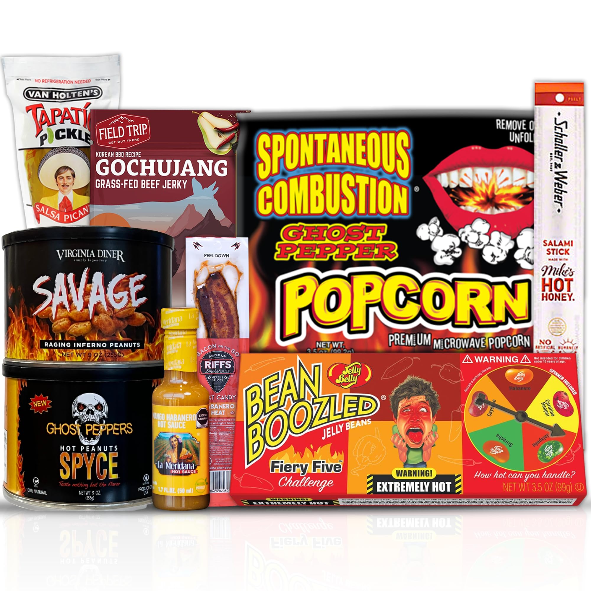 Flaming Hot and Spicy Snack Gift Box, Snack Gift Basket for Men - Spicy Hot Jerky Gift Baskets, Snack Pack Assortment for Men, Snack Gifts for Men