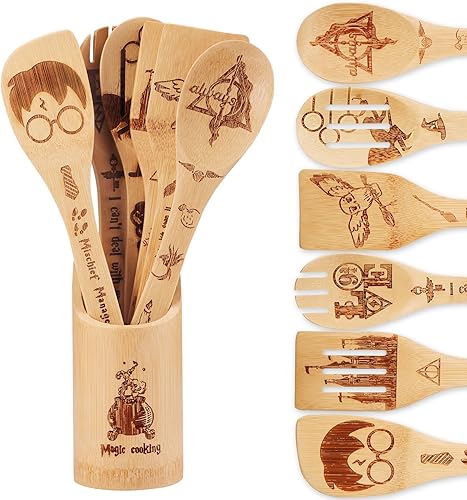 Regalos de Harry para mujeres, accesorios de cocina, cucharas de madera para utensilios de cocina, juego de 7 cucharas mágicas de mago para bodas y