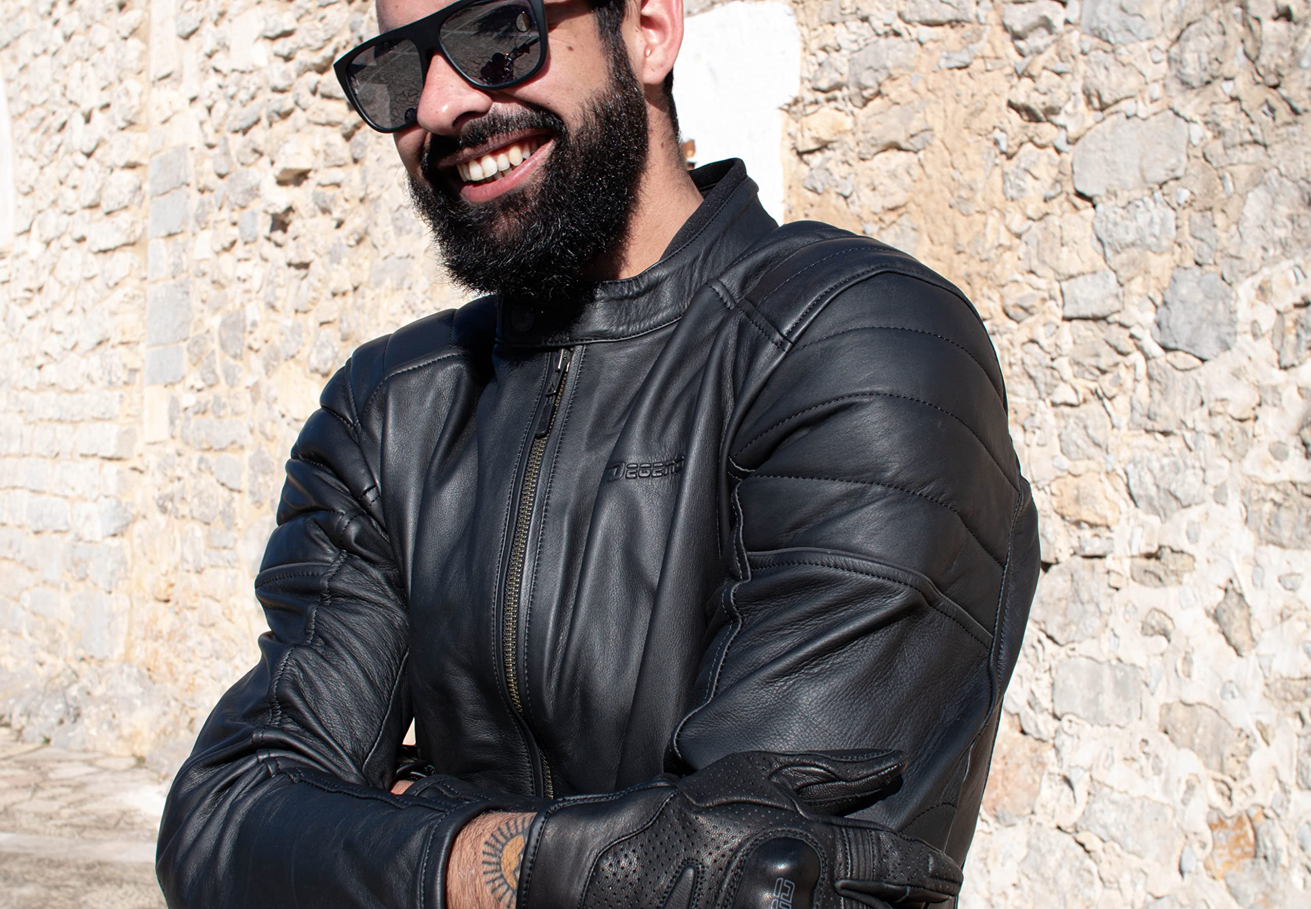 Deewar - akcesoria motocyklowe, skórzana kurtka motocyklowa męska z ochraniaczami, skórzana kurtka motocyklowa męska, czarny, S