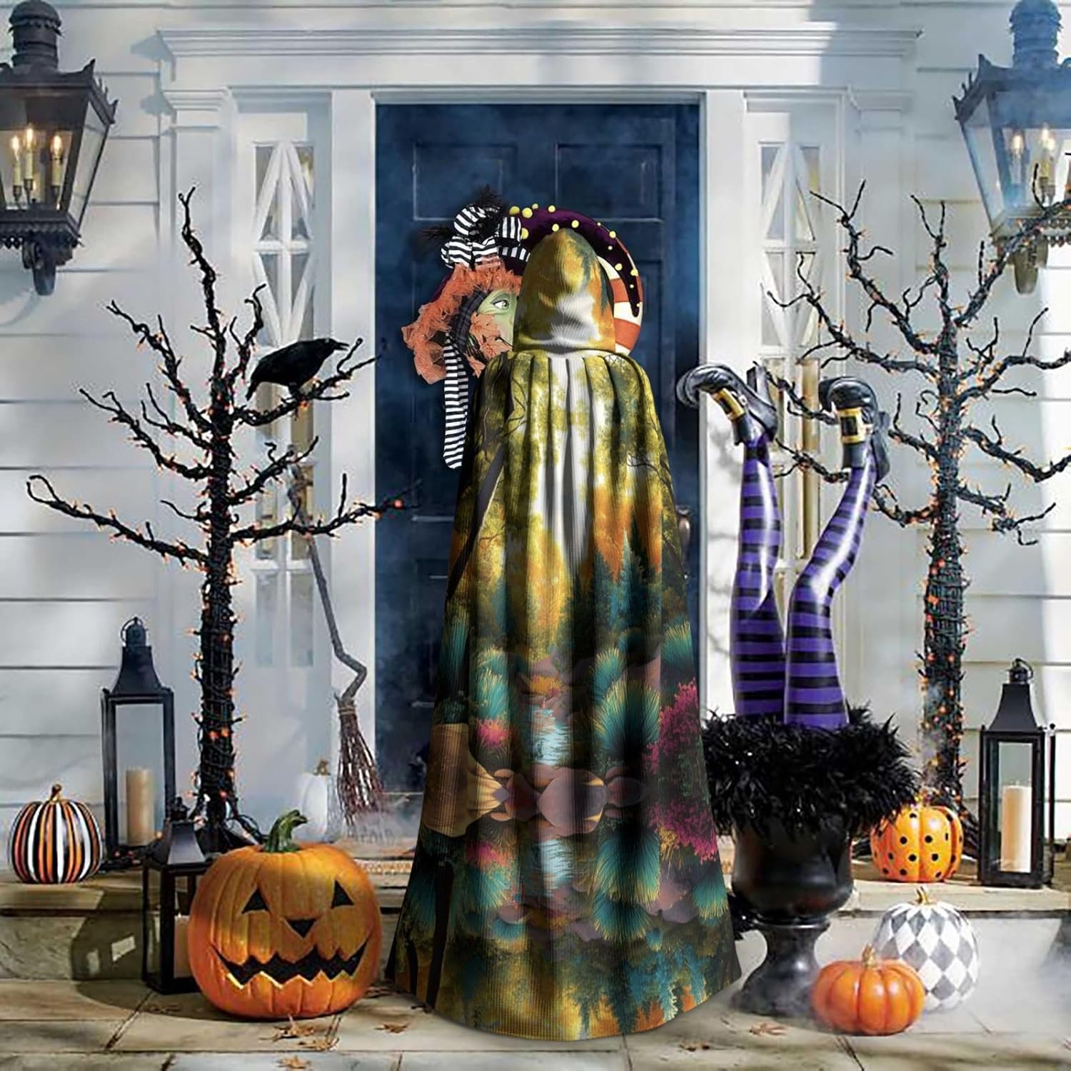 Colorful Landscape Painting Unique Darkness Poncho Shawl - Customizable Wearable Blanket for Women, Perfect Halloween Costume Accessory, Knight, Akatsuki, and More
