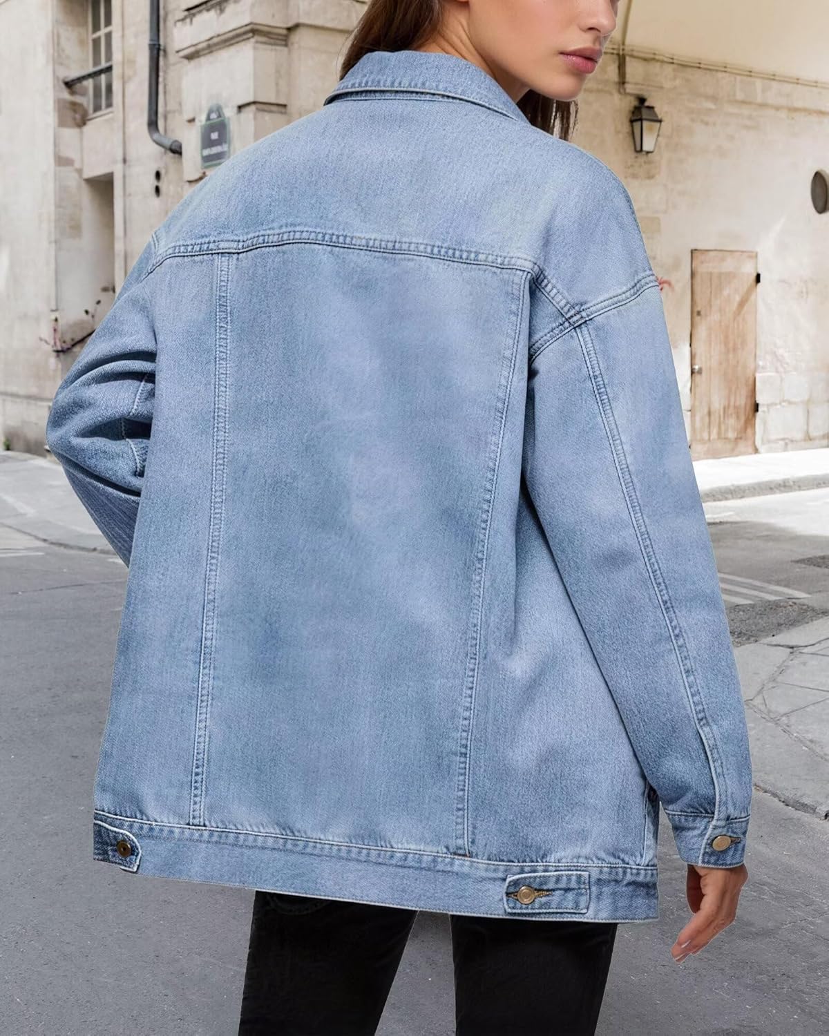 KPOP Women's Oversized Jeans Jacket Long Sleeve Denim Jacket Trendy Button Down Coat with Pockets - Image 3