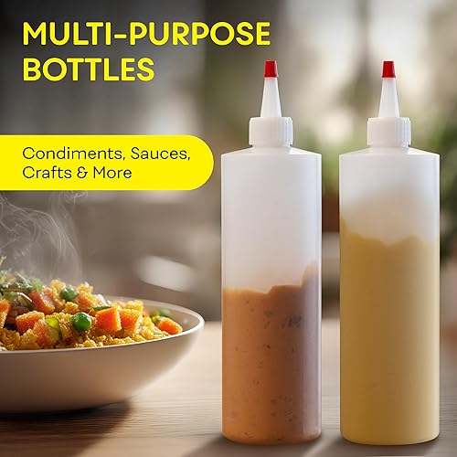Miniatura 4 de BRIGHTFROM Botellas vacías de 16 onzas, paquete de 2 recipientes para chorro con parte superior roja, sin BPA para condimentos, jarabe, salsa de