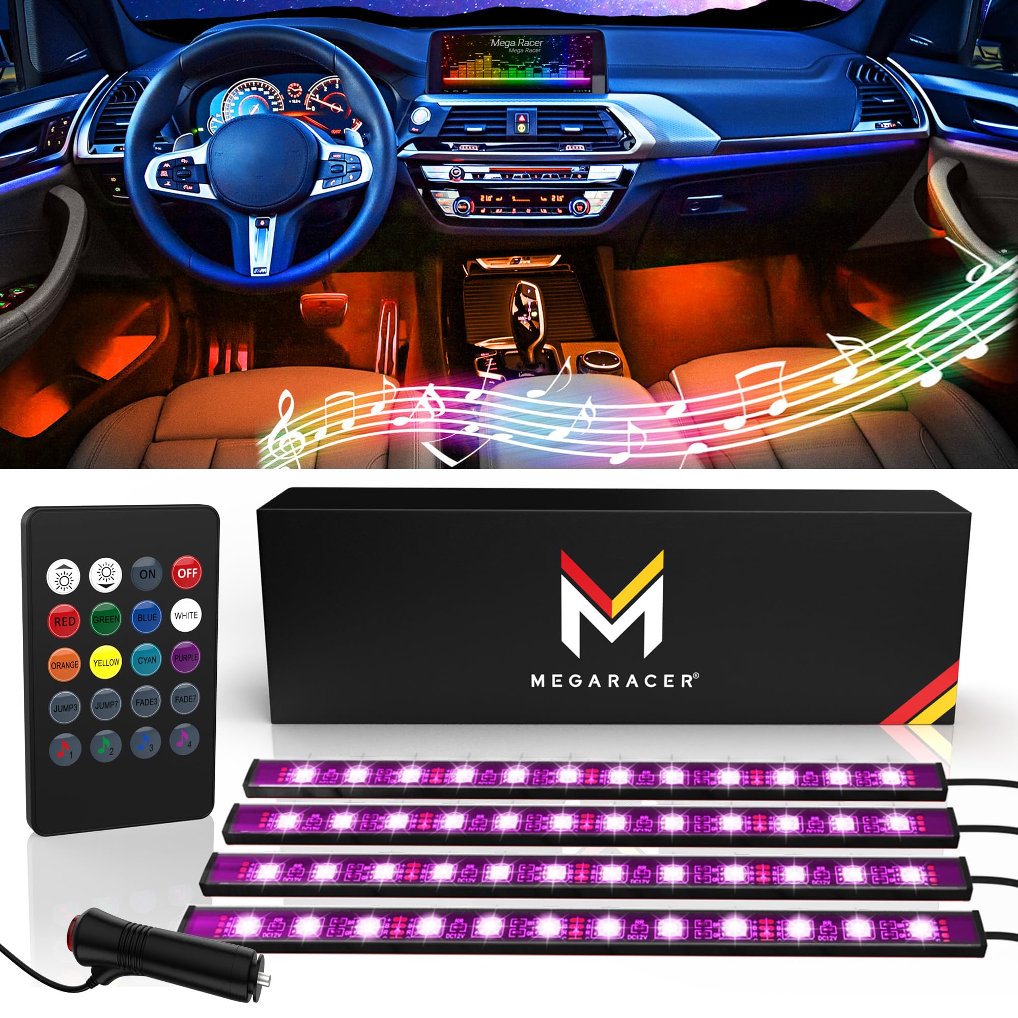 RGB Interior Car Lights (Remote Control, 12V DC Power)