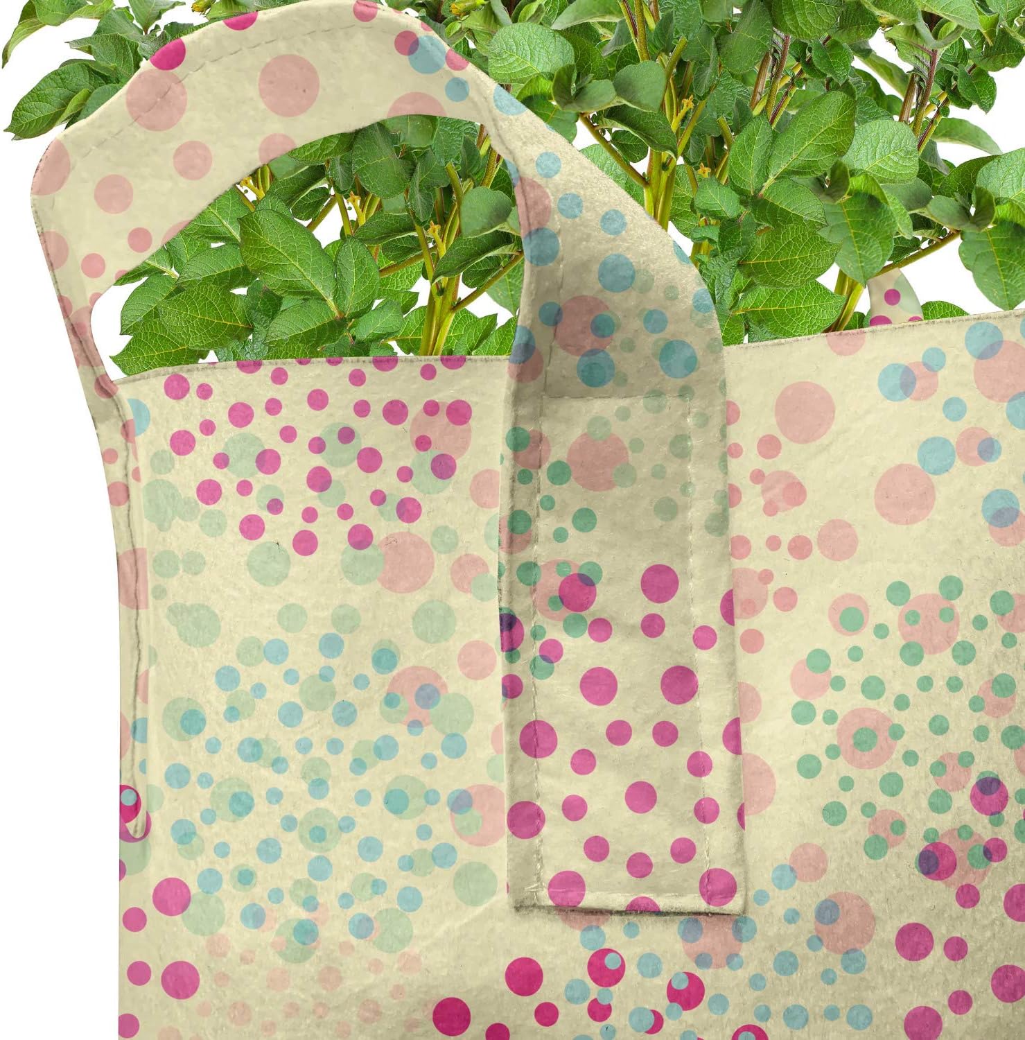 Ambesonne Colorful Grow Bags 5-Pack, Flowers Polka Dots, Heavyduty Fabric Pots with Handles for Plants, Multicolor