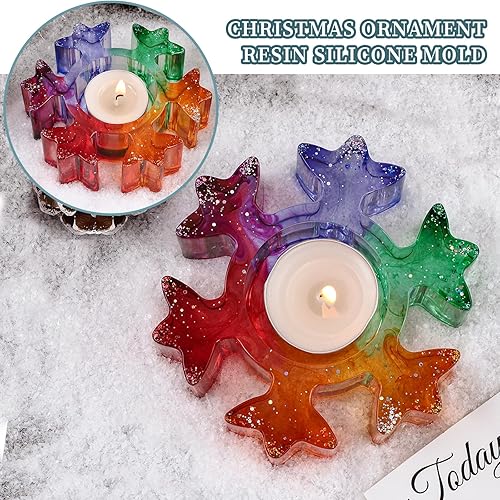Miniatura 5 de Wehous 2 moldes de resina para candelitas, moldes de resina de silicona de Navidad, molde epoxi 3D de copo de nieve para fundición de resina,
