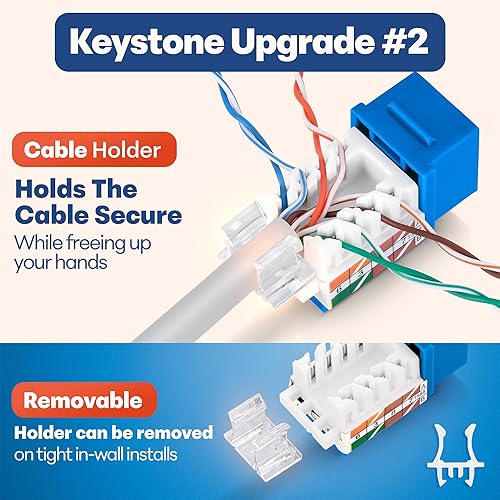 Miniatura 4 de Everest - Paquete de 20 conectores Keystone RJ45 Cat6 en ángulo de 45, color azul, conectores RJ45 hembra de perfil delgado, conector Keystone Cat