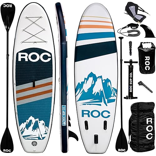Roc Inflatable Stand Up Paddle Boards with Premium SUP Paddle Board Accessories, Wide Stable Design, Non-Slip Comfort Deck for Youth & Adults