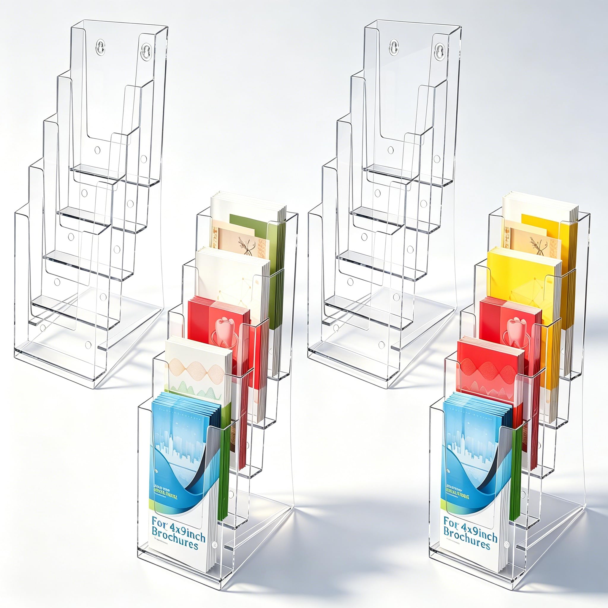 Tmwefusc Clear 4 Pack Acrylic Brochure Holder 5 Tier Brochure Display Stand Impact Resistant Sturdy Literature Rack Organizer Plastic Brochure Holder For Magazine, Literature, Booklet (4)