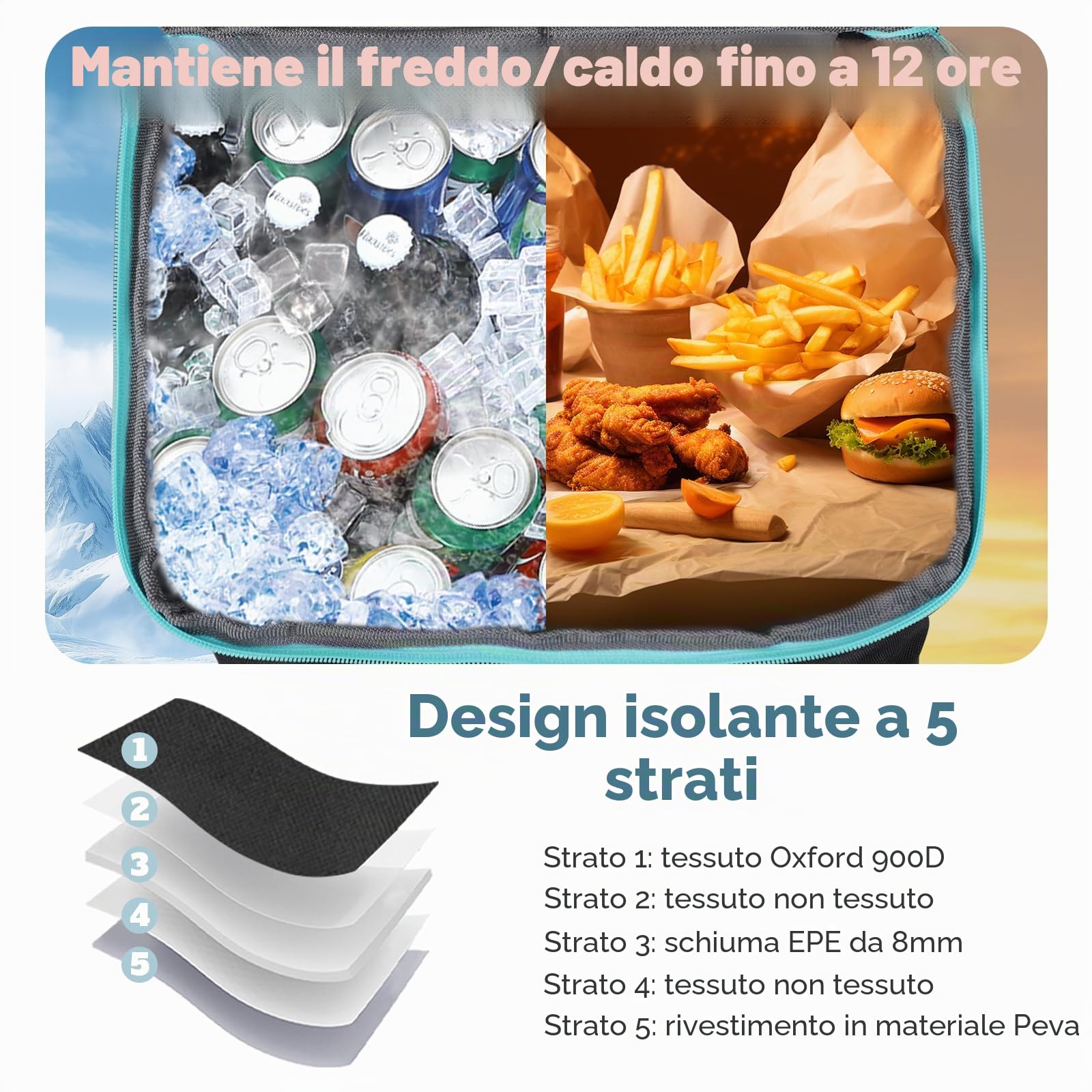 Borsa termica con ruote, 50 l/80 lattine, grande, pieghevole e impermeabile, borsa termica per spiaggia, campeggio, picnic, shopping