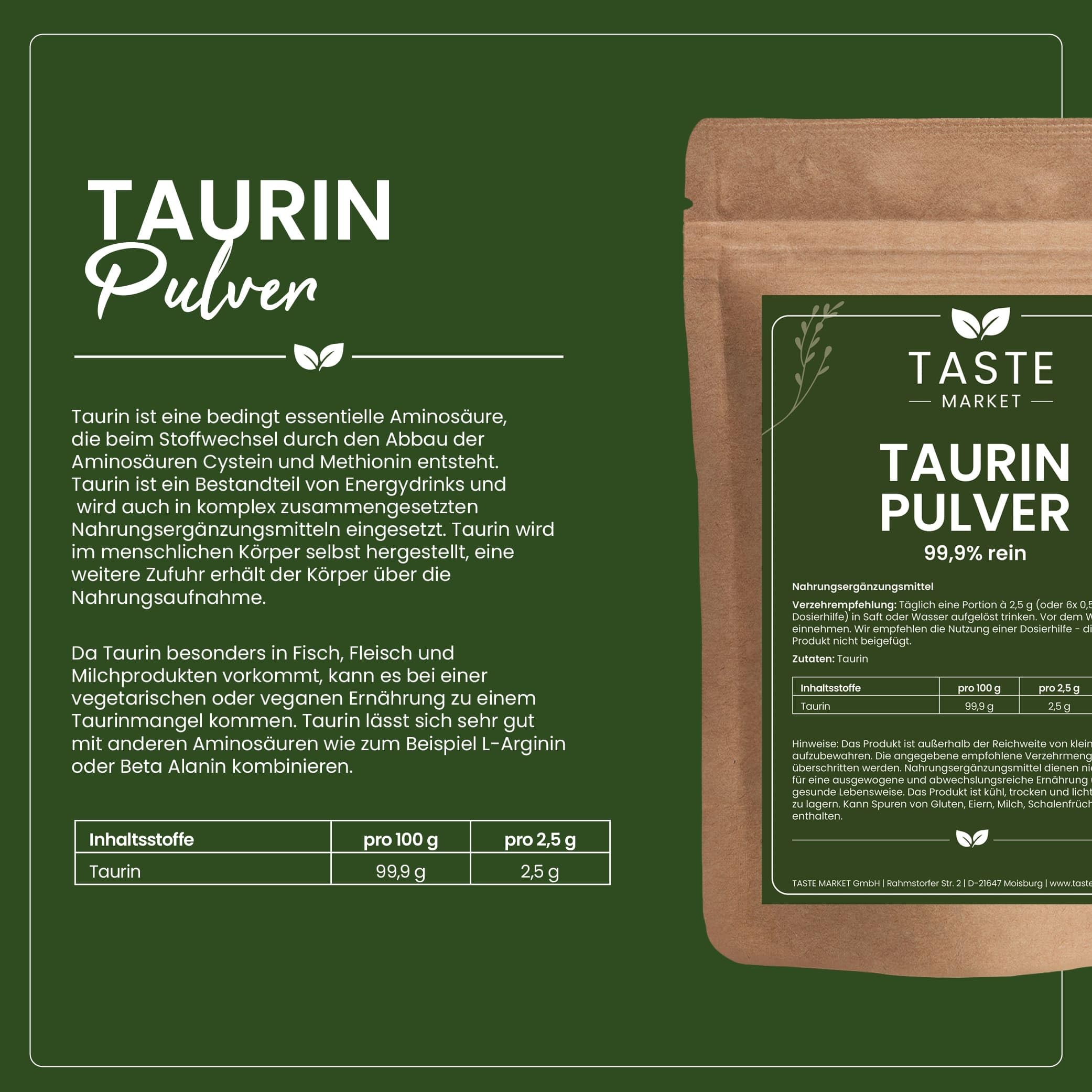 10 kg Taurin Pulver – Ohne Zusatzstoffe – 99,9% Rein – Muskelaufbau – Aminosäuren Pulver