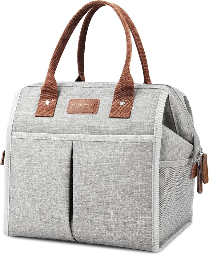 Lunch Bag for Women & Men, Insulated Lunch Box Cooler Tote Bags, Adult Reusable Lunch Boxes with Water Resistant for Work, Travel and Picnic (Grey)