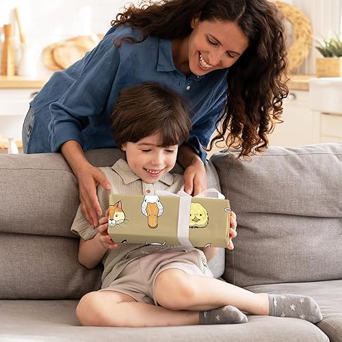 Miniatura 7 de AnyDesign - 12 hojas de papel de regalo con temática de animales de granja, papel de regalo plegado a granel, plano retro, caricatura, papel de